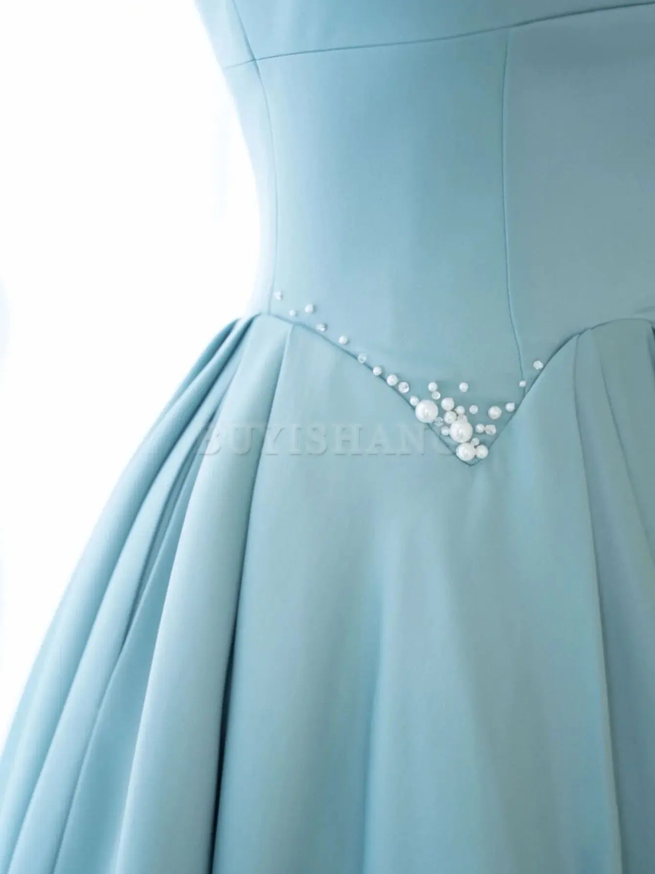 Buyishang Simple A Line Satin Long Prom Dress Blue Long Bridesmaid Dress Bridesmaid dress shop