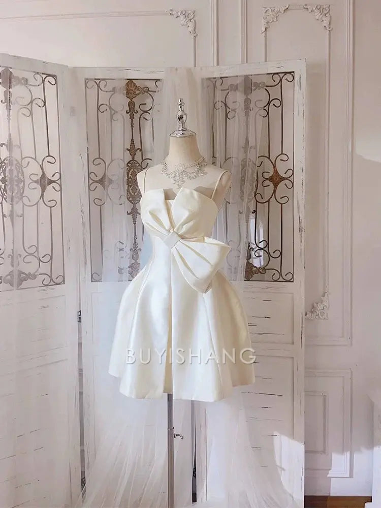 Buyishang Simple A line Spaghetti Straps Ivory Mini Party Dress Short Homecoming Dresses