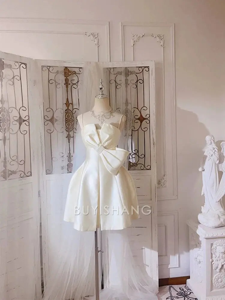 Buyishang Simple A line Spaghetti Straps Ivory Mini Party Dress Short Homecoming Dresses