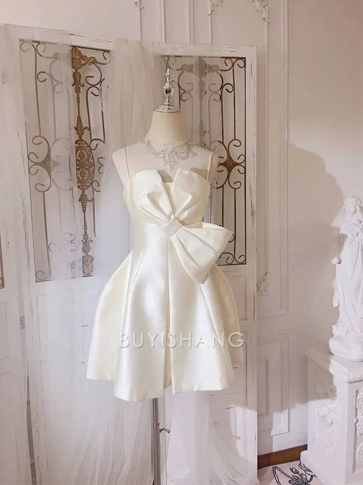 Buyishang Simple A line Spaghetti Straps Ivory Mini Party Dress Short Homecoming Dresses