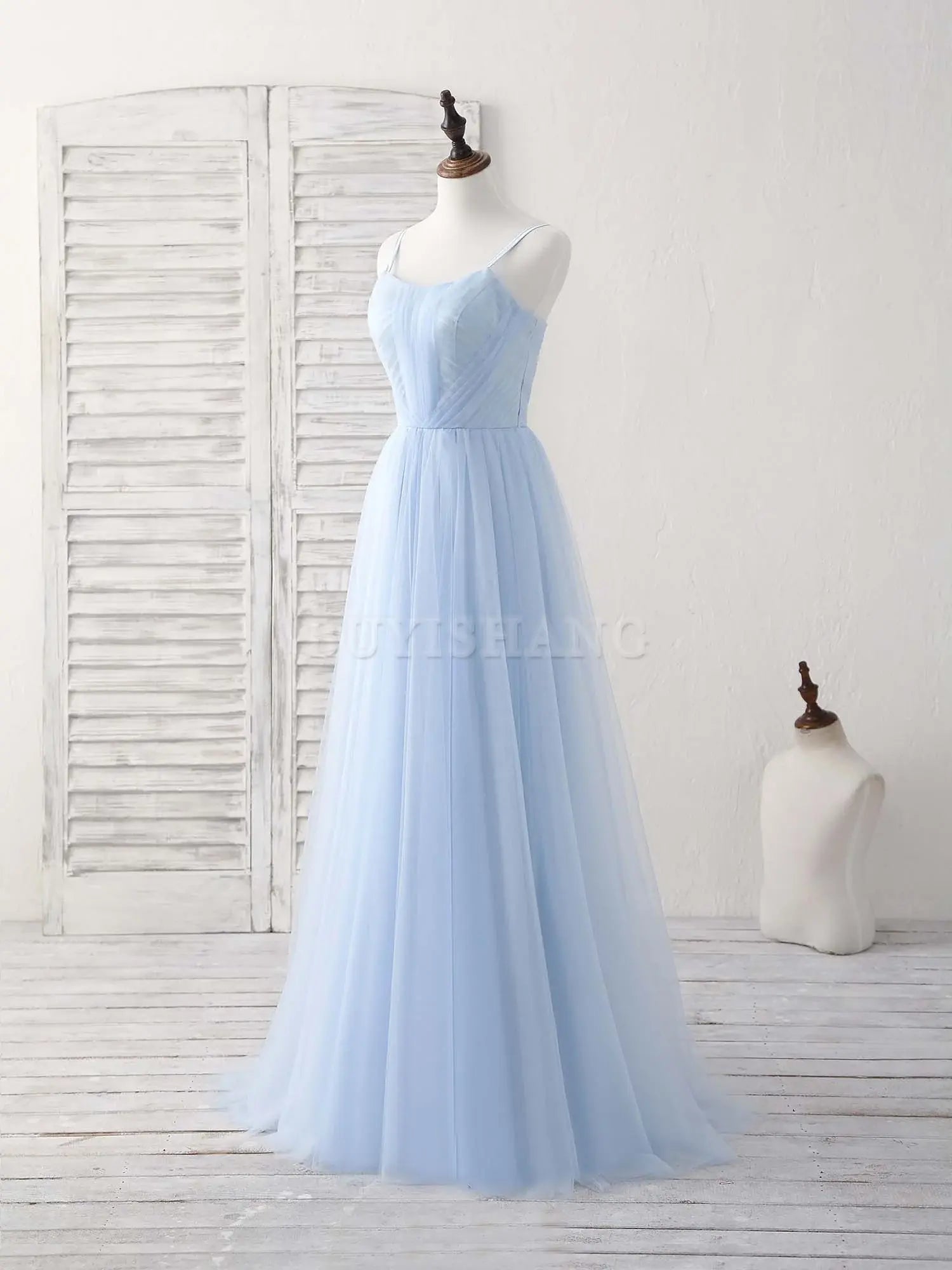 Buyishang Simple Blue Tulle Long Prom Dress Blue Bridesmaid Dress Bridesmaid dress shop