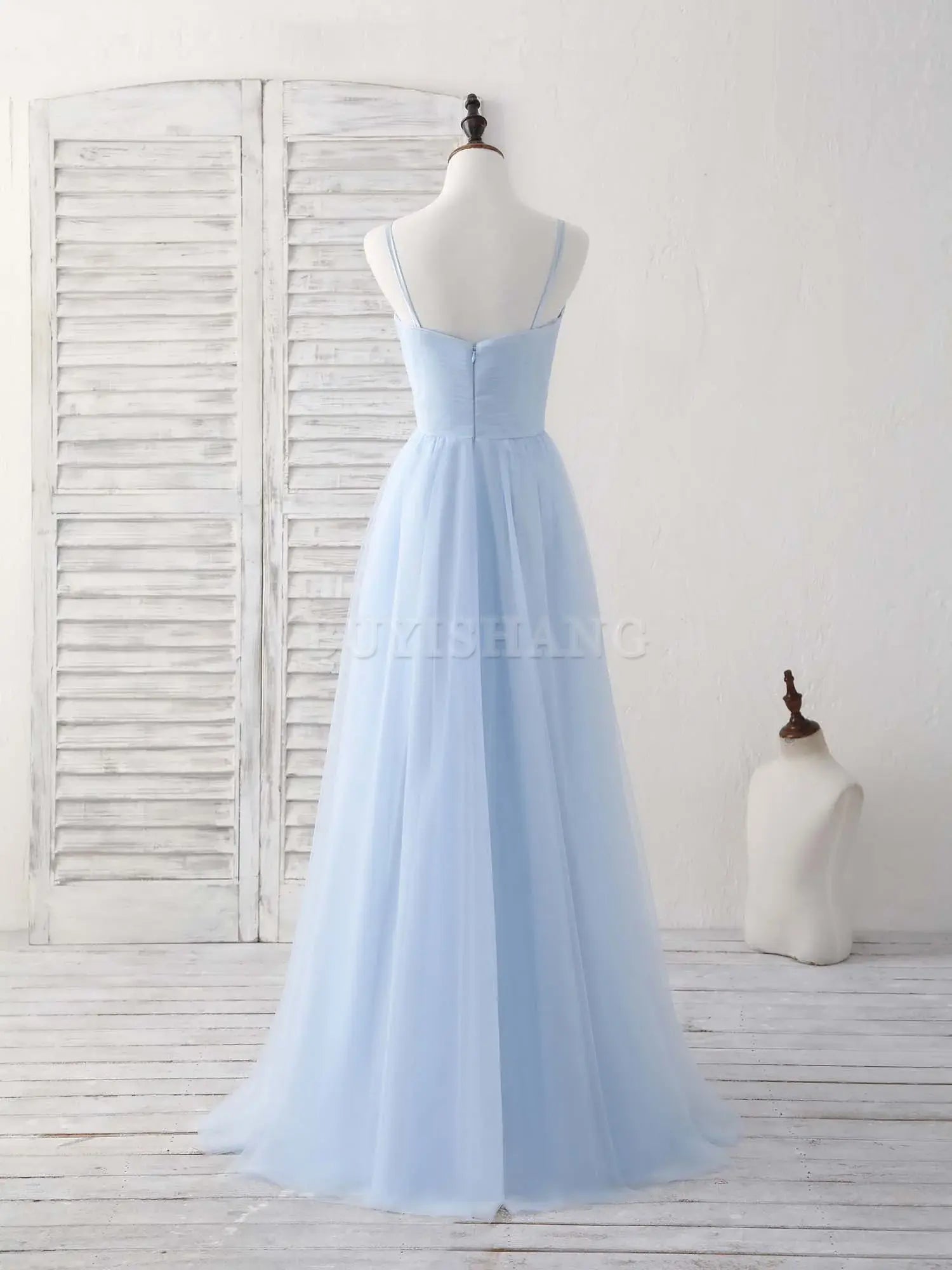 Buyishang Simple Blue Tulle Long Prom Dress Blue Bridesmaid Dress Bridesmaid dress shop