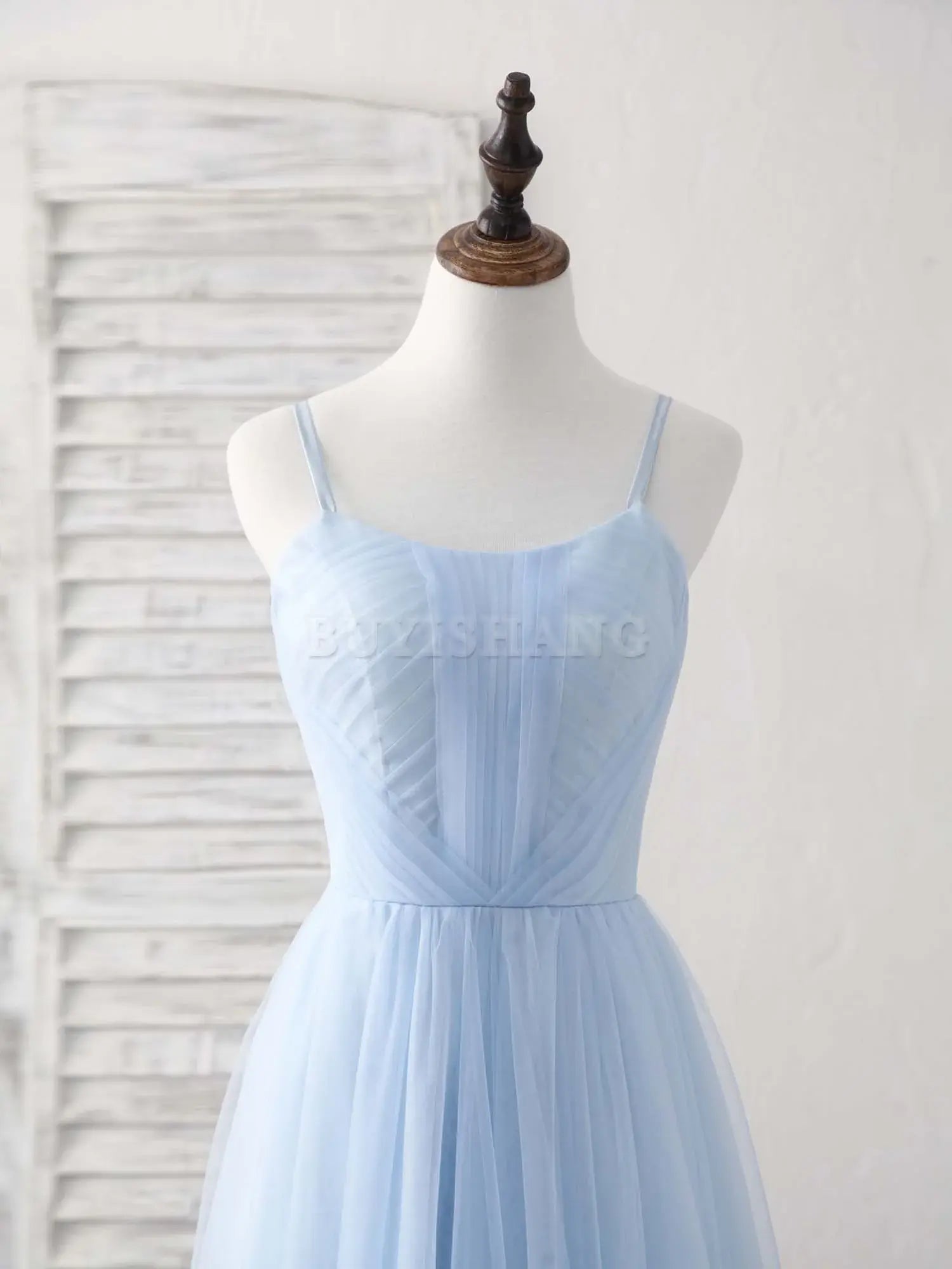Buyishang Simple Blue Tulle Long Prom Dress Blue Bridesmaid Dress Bridesmaid dress shop