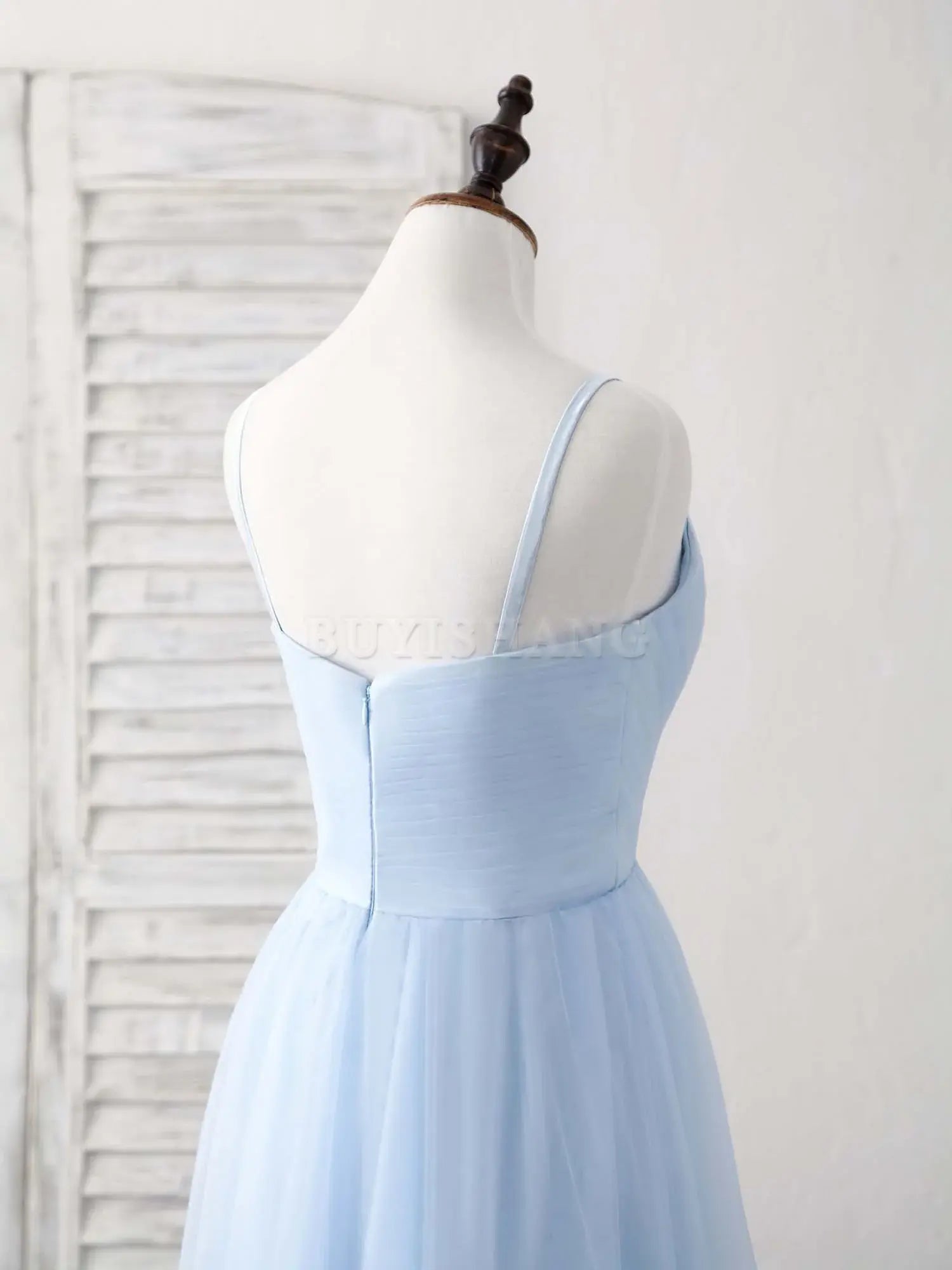 Buyishang Simple Blue Tulle Long Prom Dress Blue Bridesmaid Dress Bridesmaid dress shop