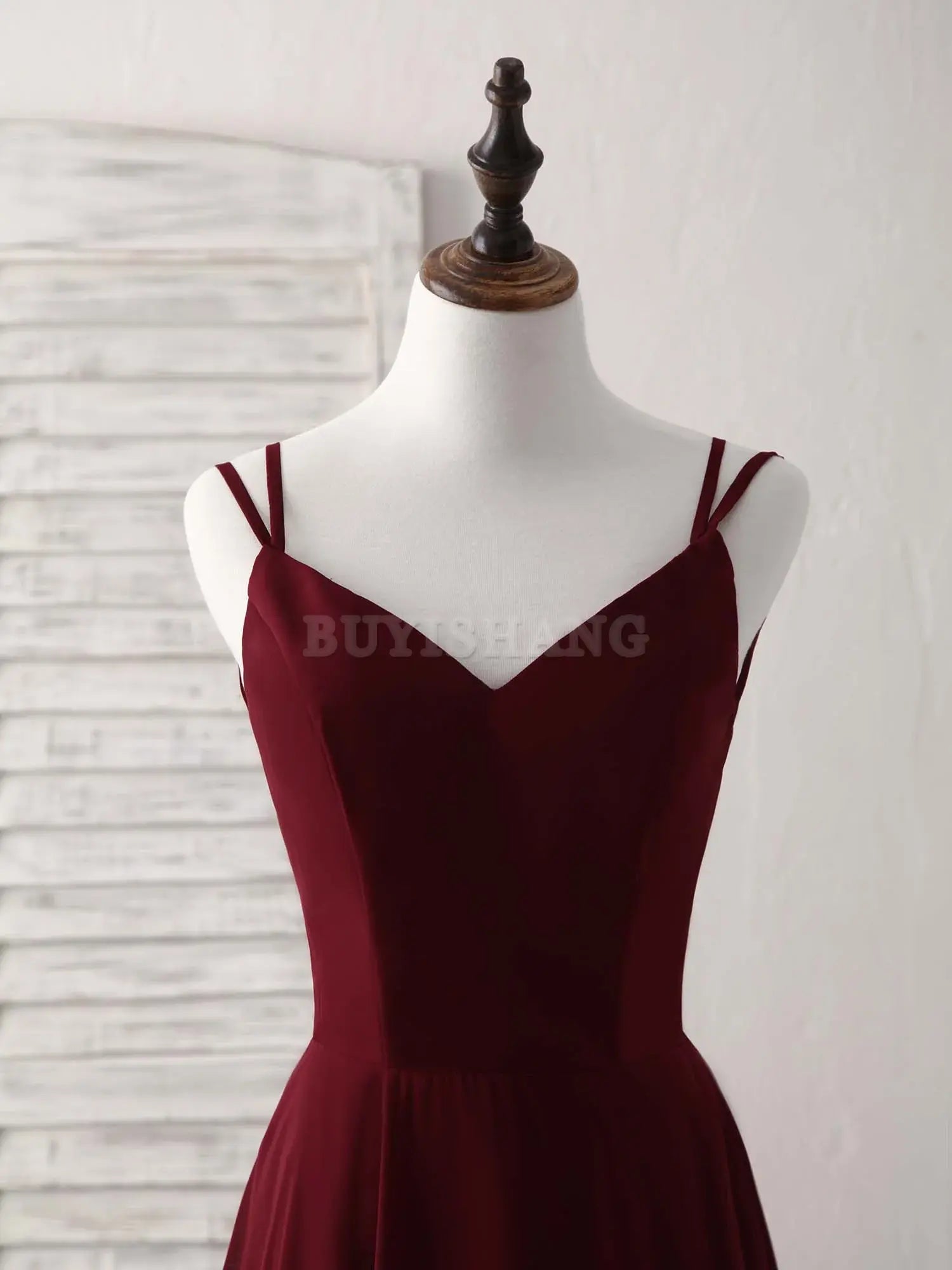 Buyishang Simple Burgundy Chiffon Long Prom Dress Backless Evening Dress Bridesmaid dress shop