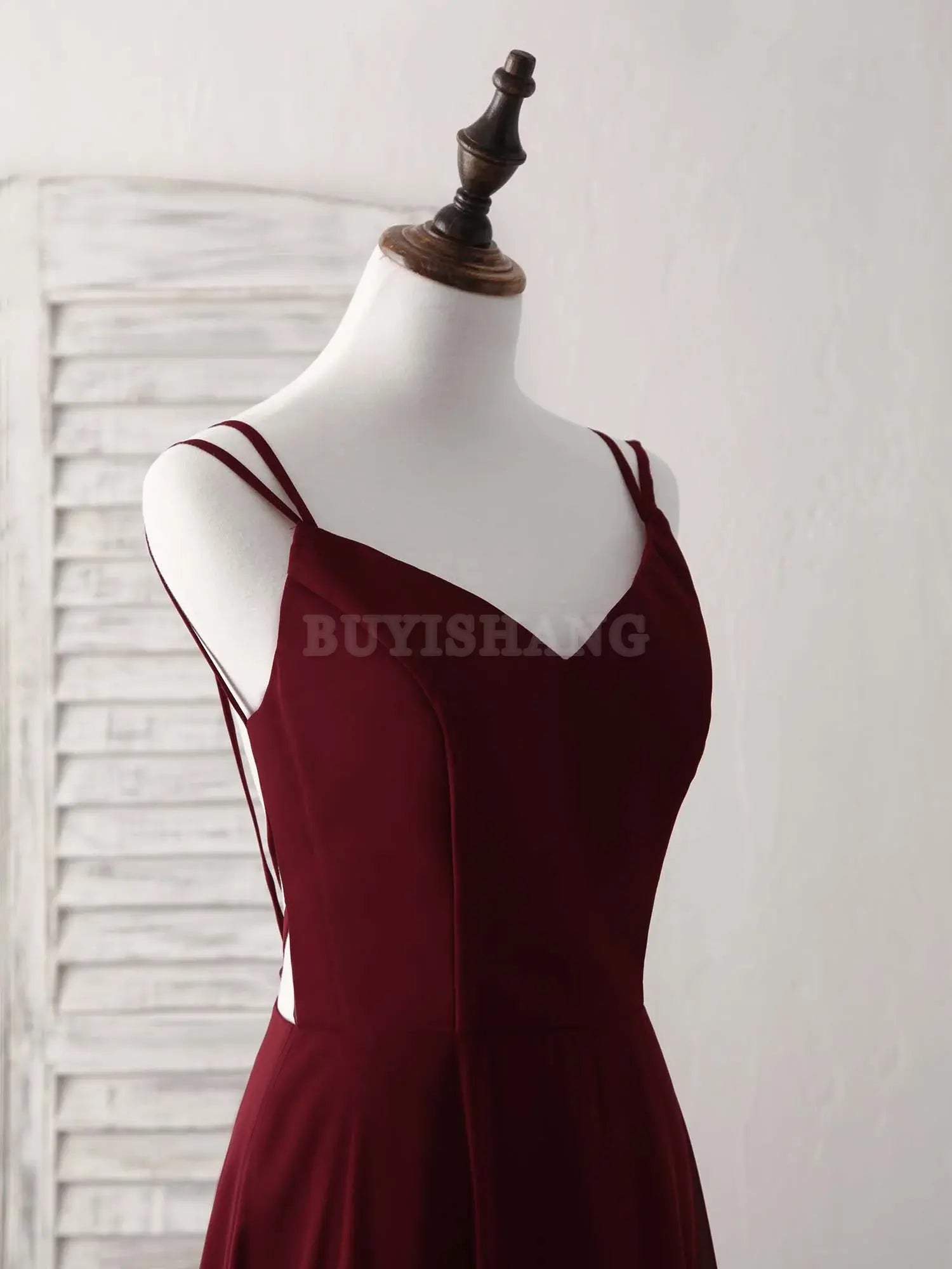 Buyishang Simple Burgundy Chiffon Long Prom Dress Backless Evening Dress Bridesmaid dress shop