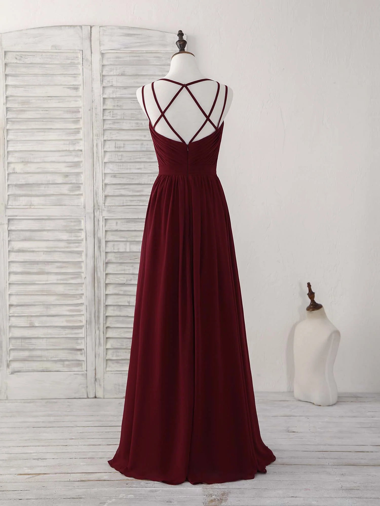 Buyishang Simple Burgundy Chiffon Long Prom Dress Burgundy Evening Dress Bridesmaid dress shop