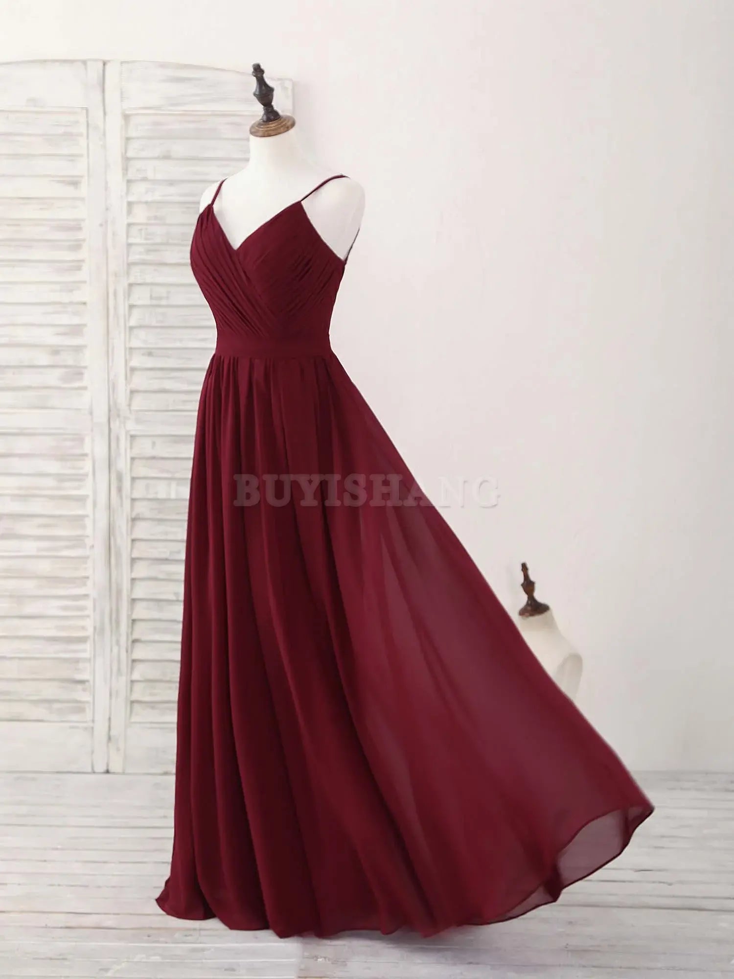 Buyishang Simple Burgundy Chiffon Long Prom Dress Burgundy Evening Dress Bridesmaid dress shop