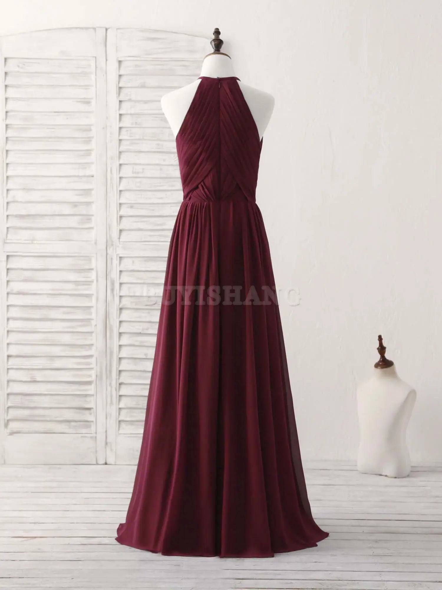 Buyishang Simple Burgundy Chiffon Long Prom Dress Burgundy Evening Dress Bridesmaid dress shop