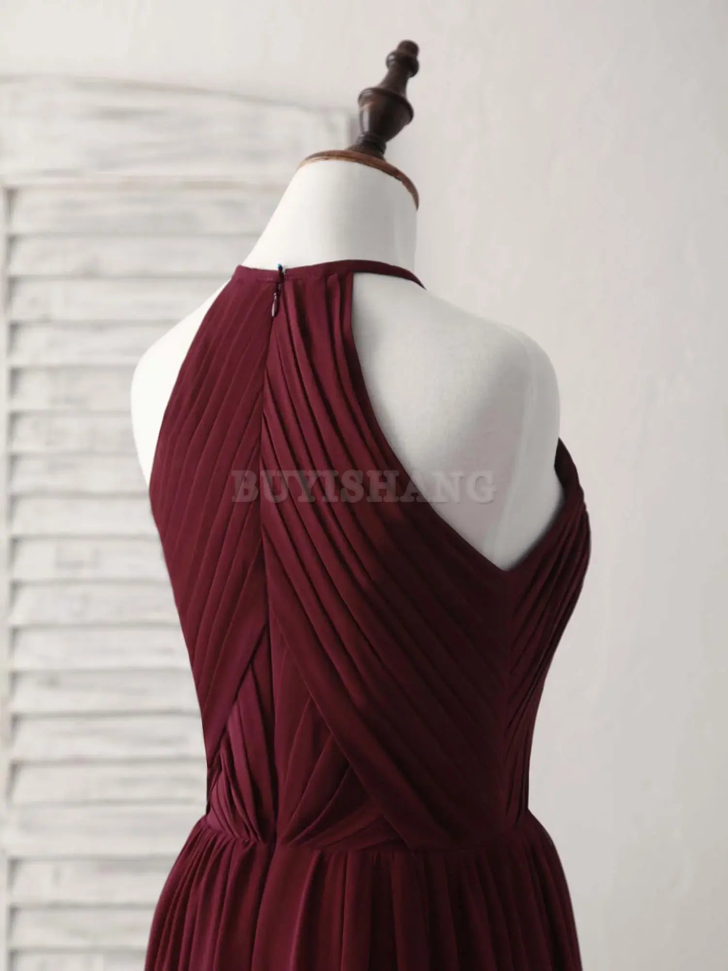 Buyishang Simple Burgundy Chiffon Long Prom Dress Burgundy Evening Dress Bridesmaid dress shop