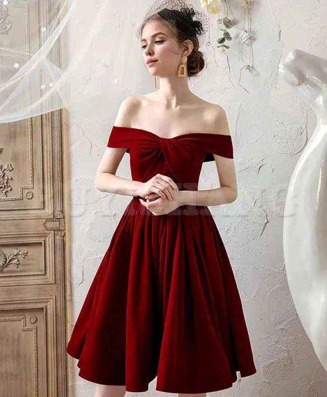 Buyishang Simple Burgundy Short Prom Dress Burgundy Homecoming Dress prom dress in store