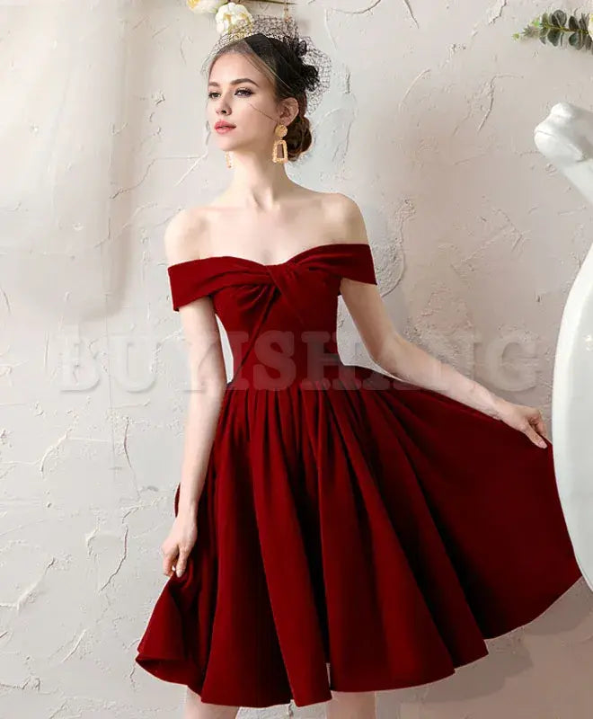 Buyishang Simple Burgundy Short Prom Dress Burgundy Homecoming Dress prom dress in store
