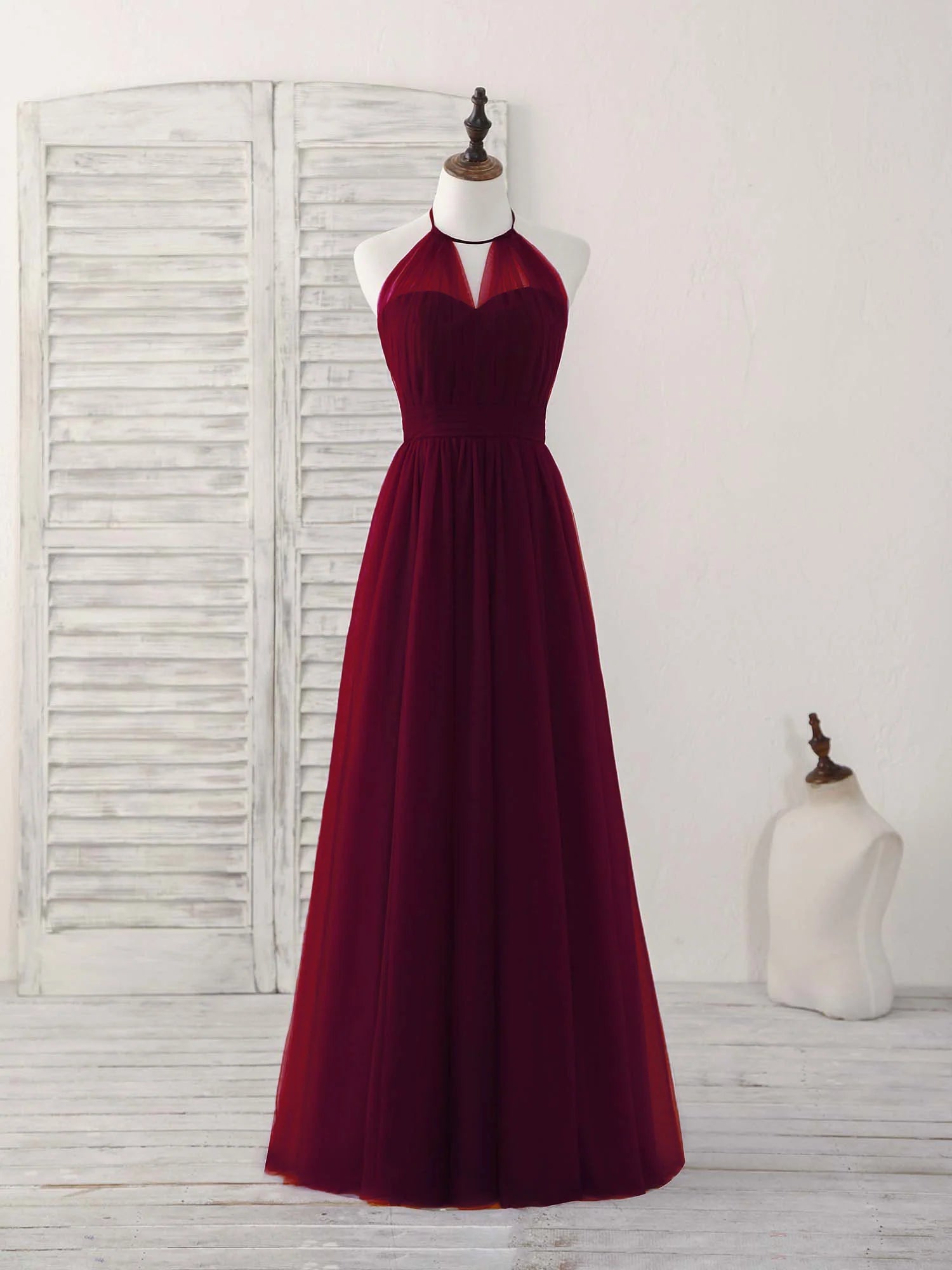 Buyishang Simple Burgundy Tulle Long Prom Dress Burgundy Bridesmaid Dress Bridesmaid dress shop
