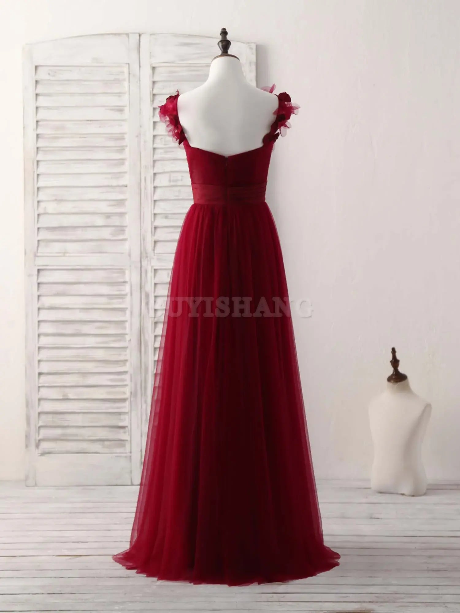 Buyishang Simple Burgundy Tulle Long Prom Dress Burgundy Bridesmaid Dress Bridesmaid dress shop