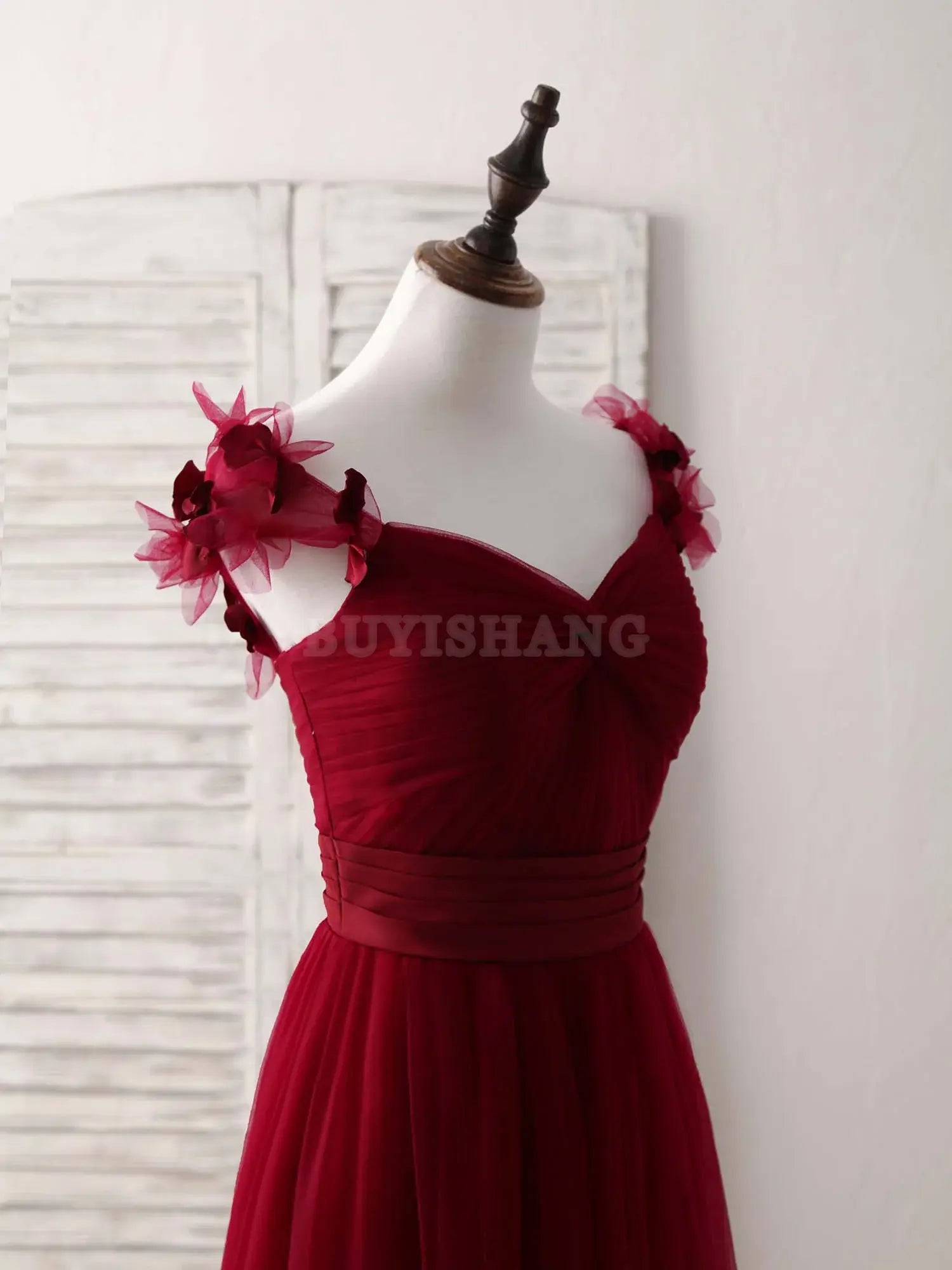 Buyishang Simple Burgundy Tulle Long Prom Dress Burgundy Bridesmaid Dress Bridesmaid dress shop