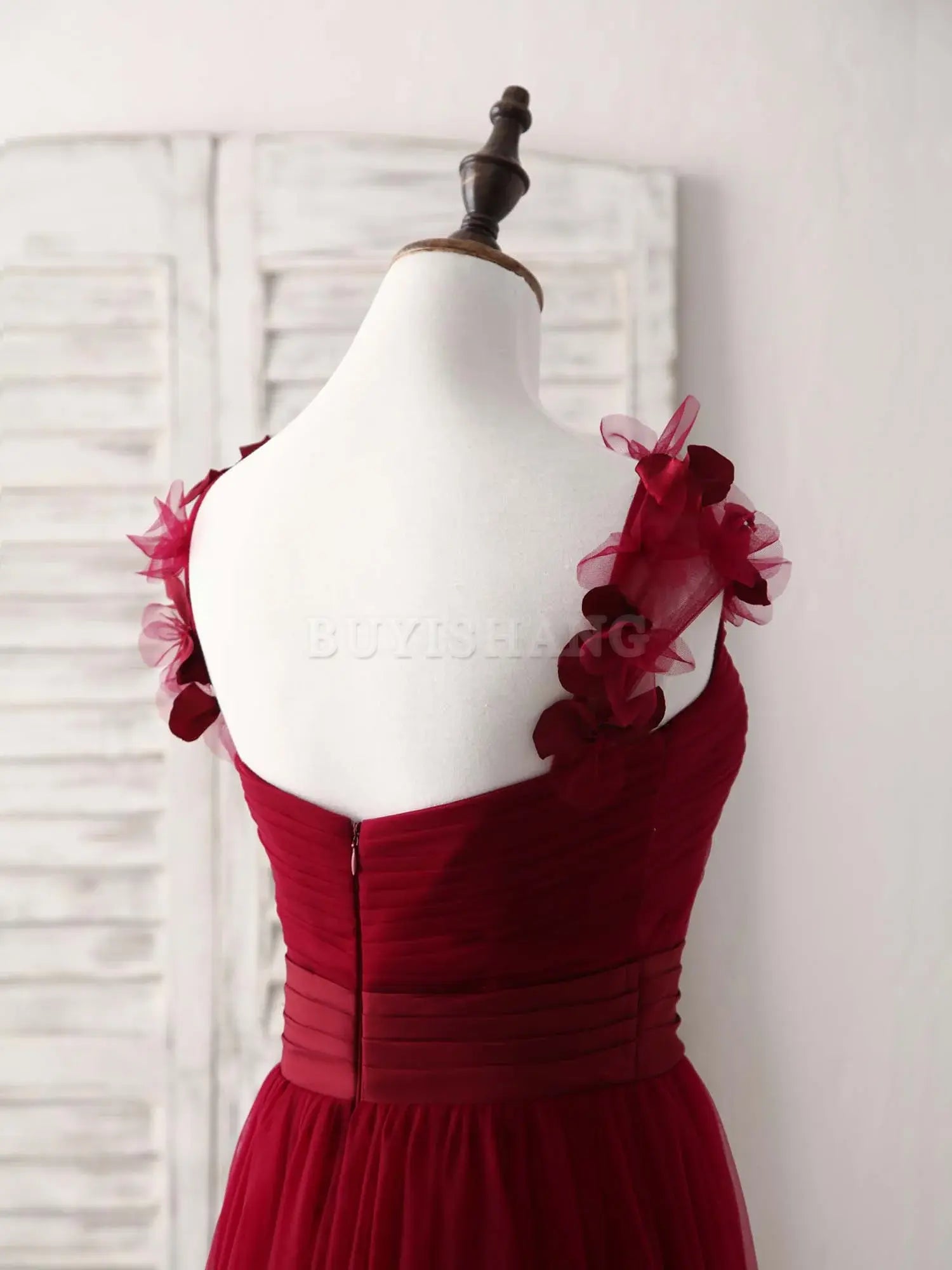 Buyishang Simple Burgundy Tulle Long Prom Dress Burgundy Bridesmaid Dress Bridesmaid dress shop