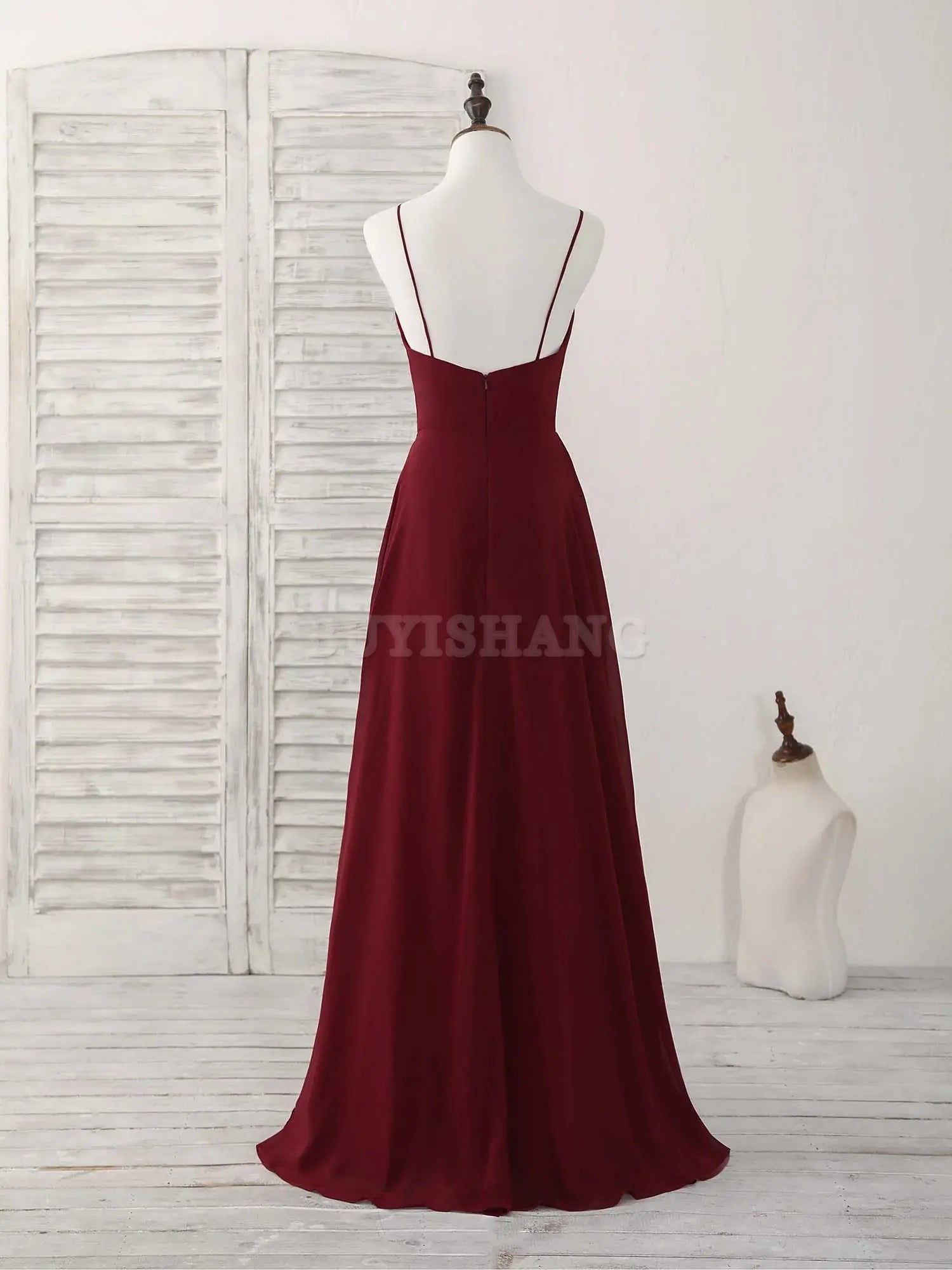 Buyishang Simple Burgundy V Neck Chiffon Long Prom Dress Bridesmaid Dress Bridesmaid dress shop