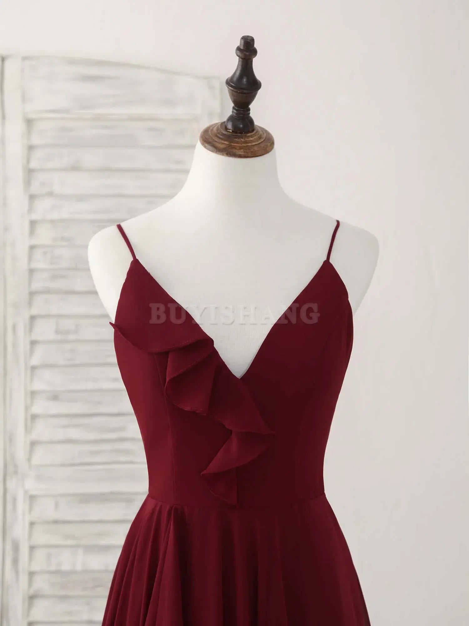 Buyishang Simple Burgundy V Neck Chiffon Long Prom Dress Bridesmaid Dress Bridesmaid dress shop