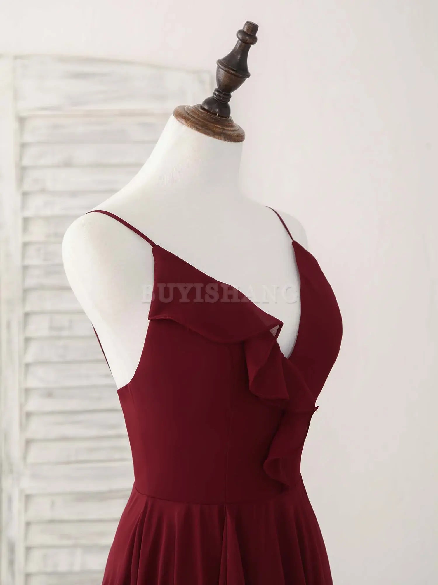 Buyishang Simple Burgundy V Neck Chiffon Long Prom Dress Bridesmaid Dress Bridesmaid dress shop