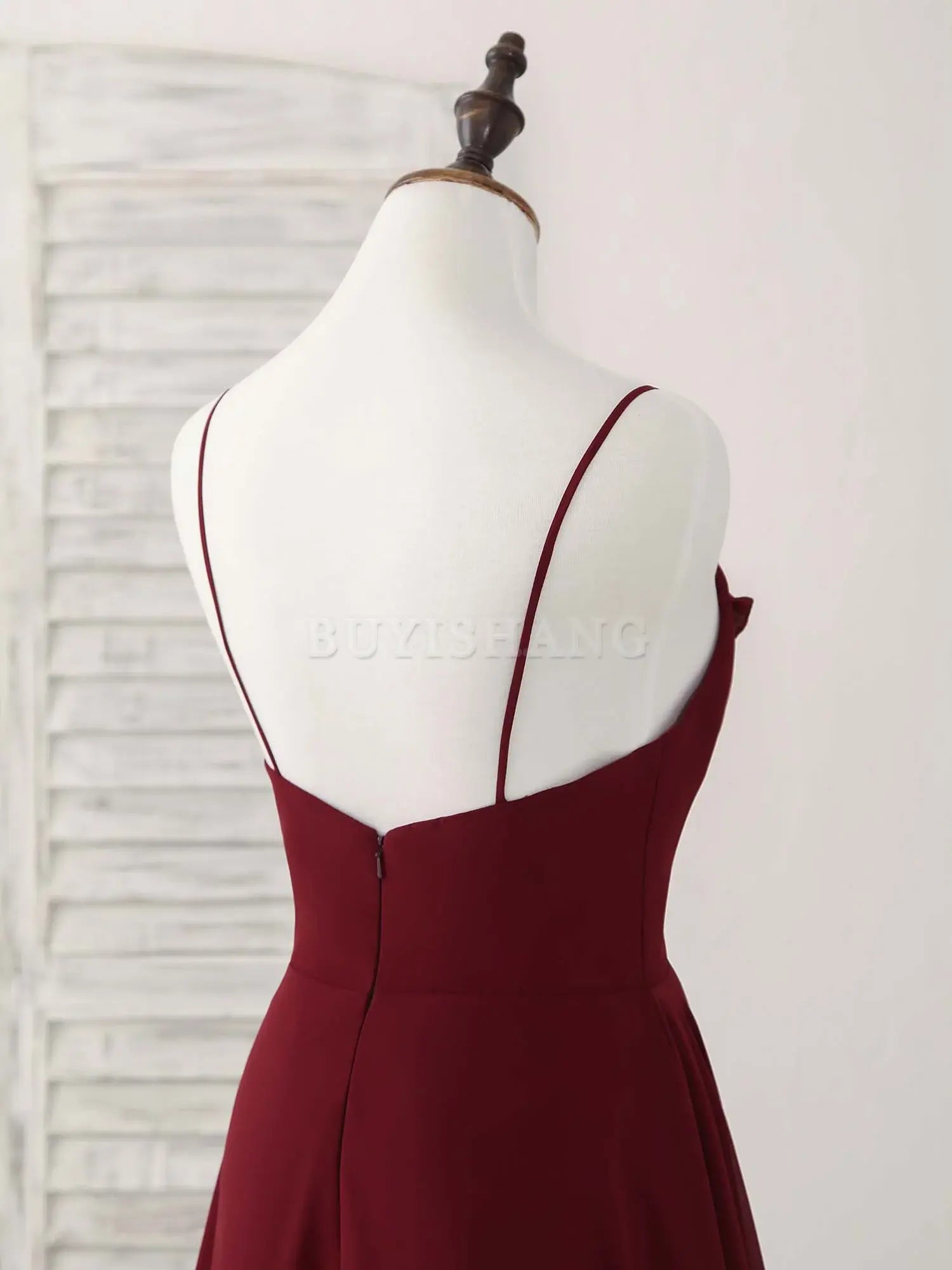 Buyishang Simple Burgundy V Neck Chiffon Long Prom Dress Bridesmaid Dress Bridesmaid dress shop