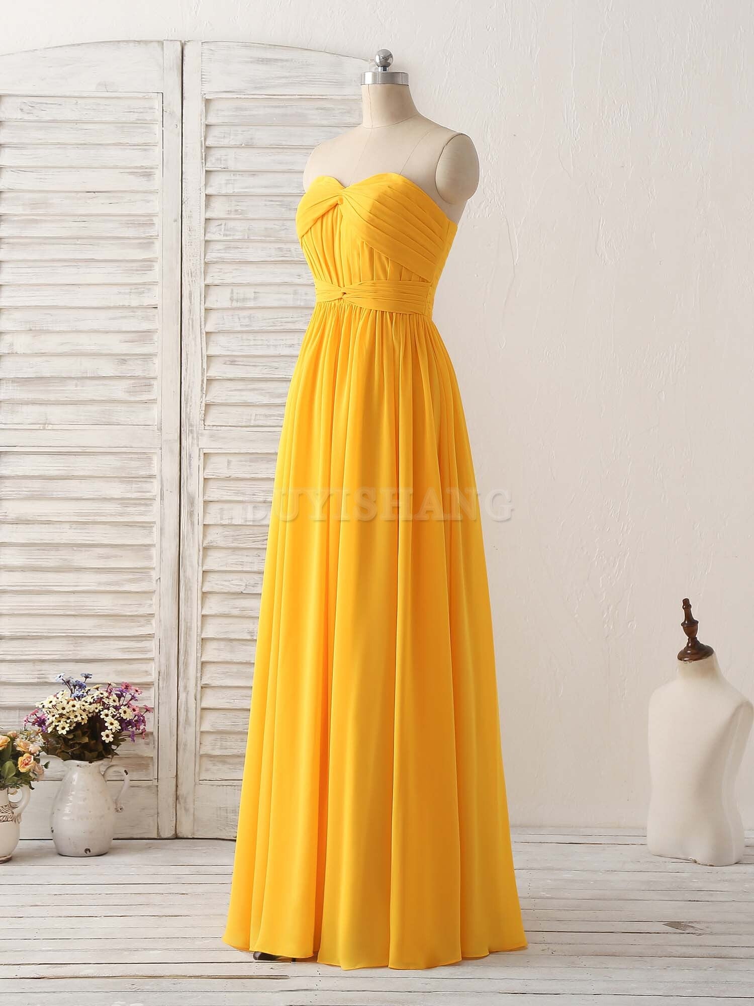Buyishang Simple Chiffon Yellow Long Prom Dress Simple Bridesmaid Dress Bridesmaid dress shop