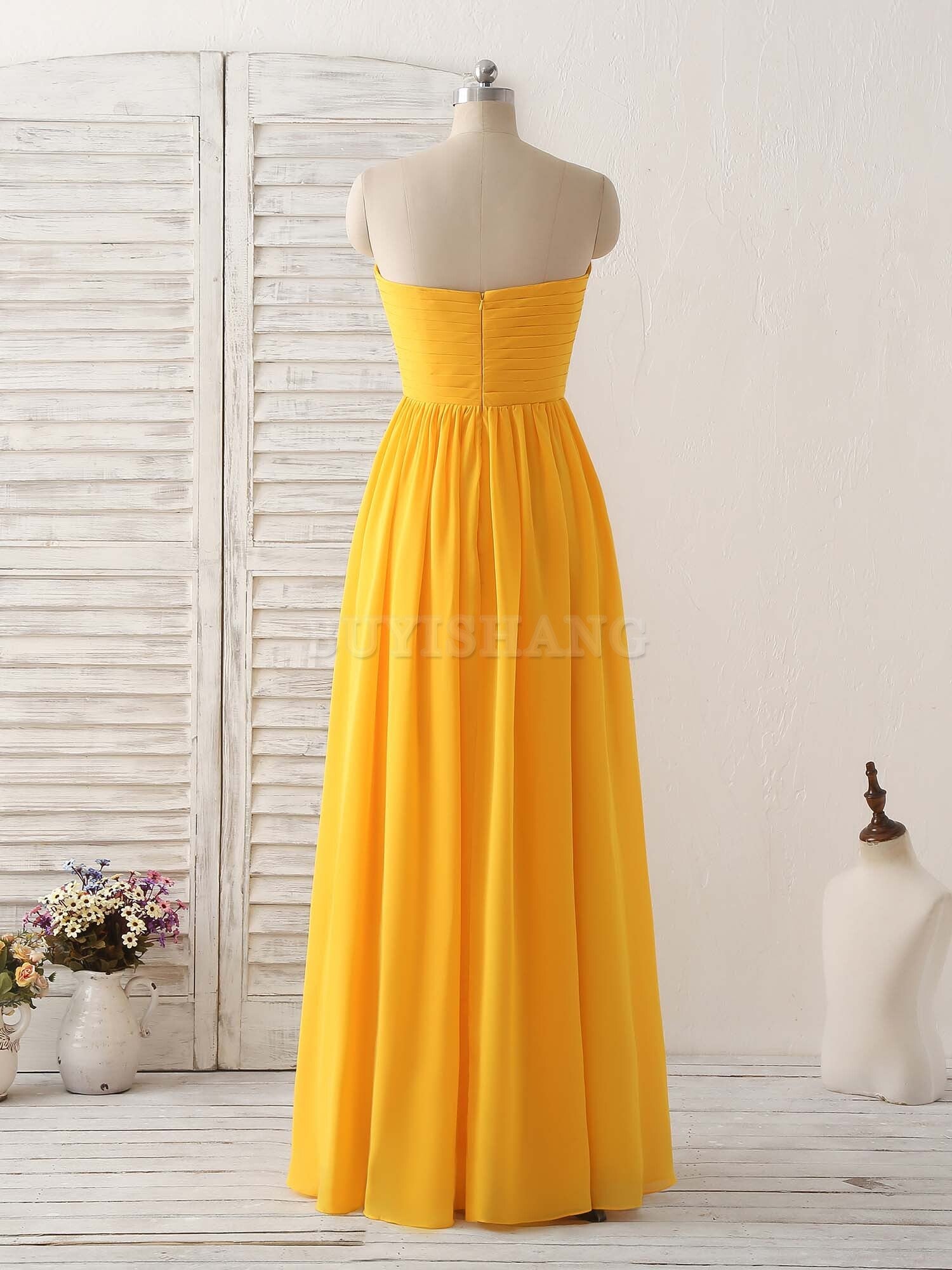 Buyishang Simple Chiffon Yellow Long Prom Dress Simple Bridesmaid Dress Bridesmaid dress shop