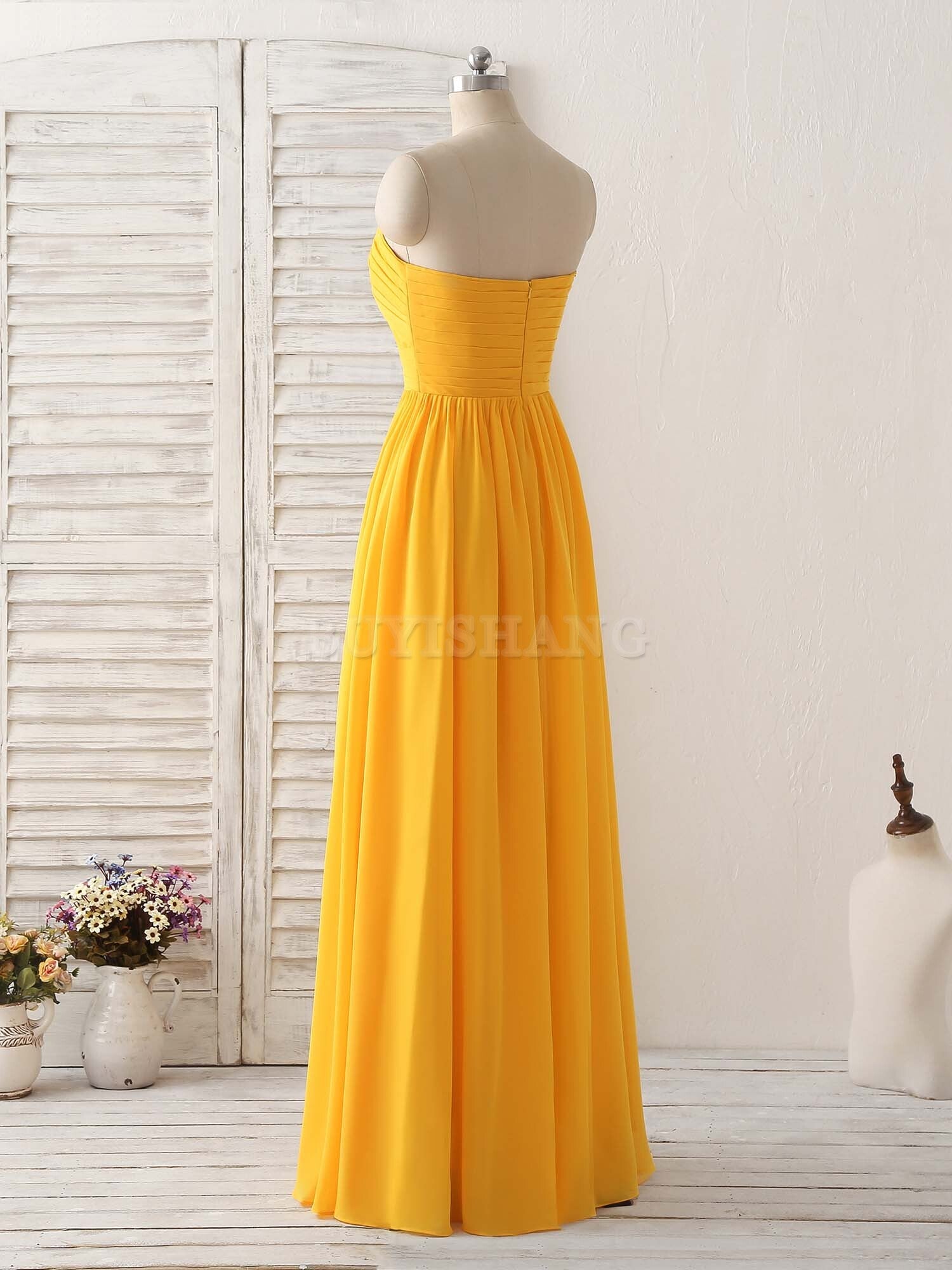 Buyishang Simple Chiffon Yellow Long Prom Dress Simple Bridesmaid Dress Bridesmaid dress shop