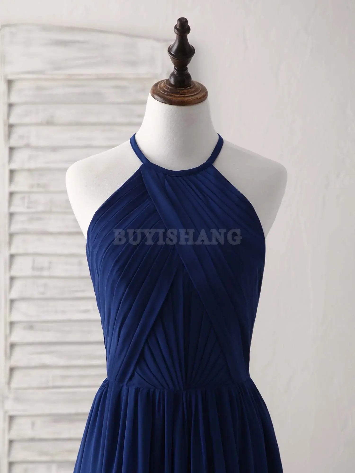 Buyishang Simple Dark Blue Chiffon Long Prom Dress Blue Bridesmaid Dress Bridesmaid dress shop