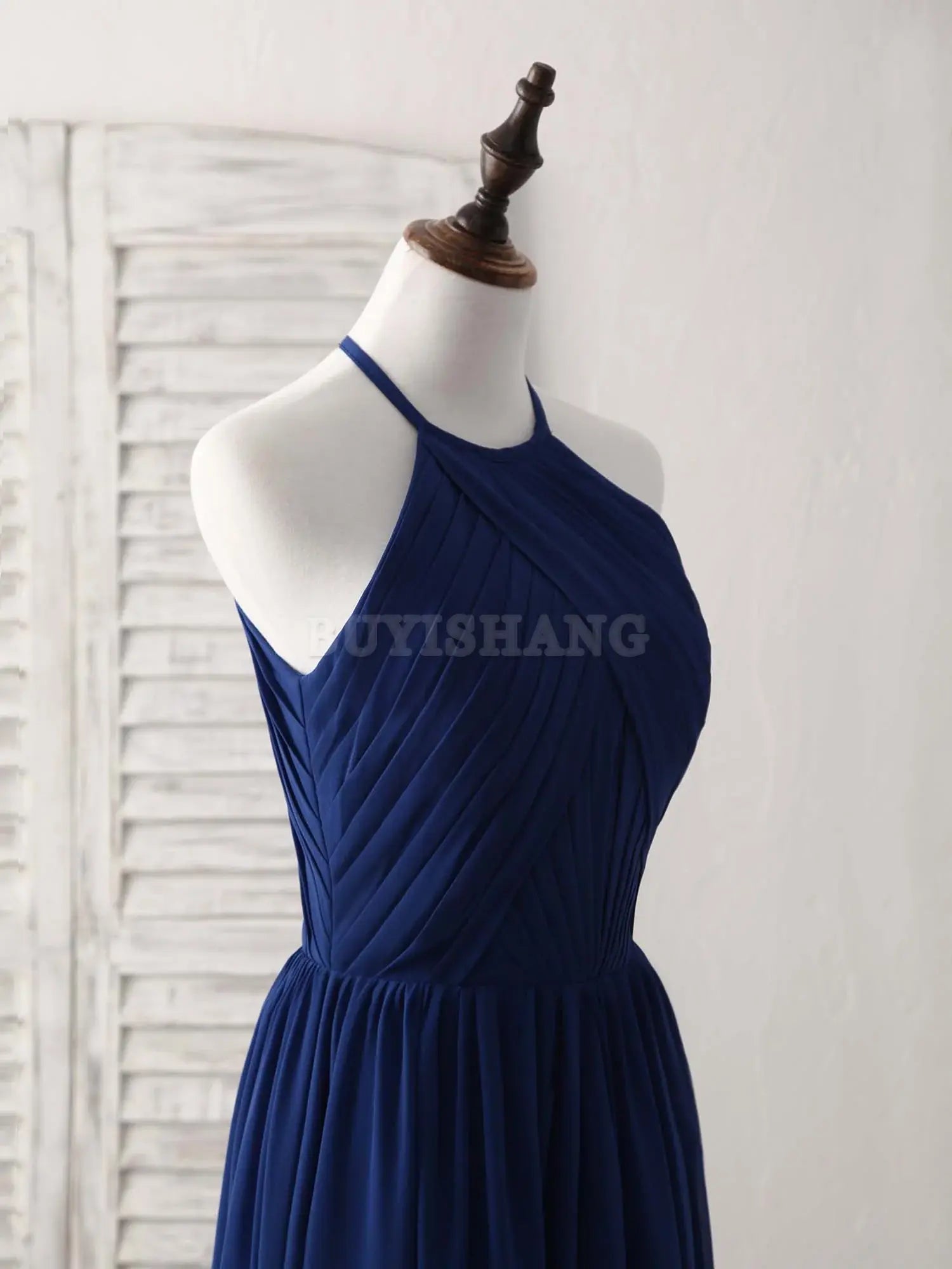 Buyishang Simple Dark Blue Chiffon Long Prom Dress Blue Bridesmaid Dress Bridesmaid dress shop
