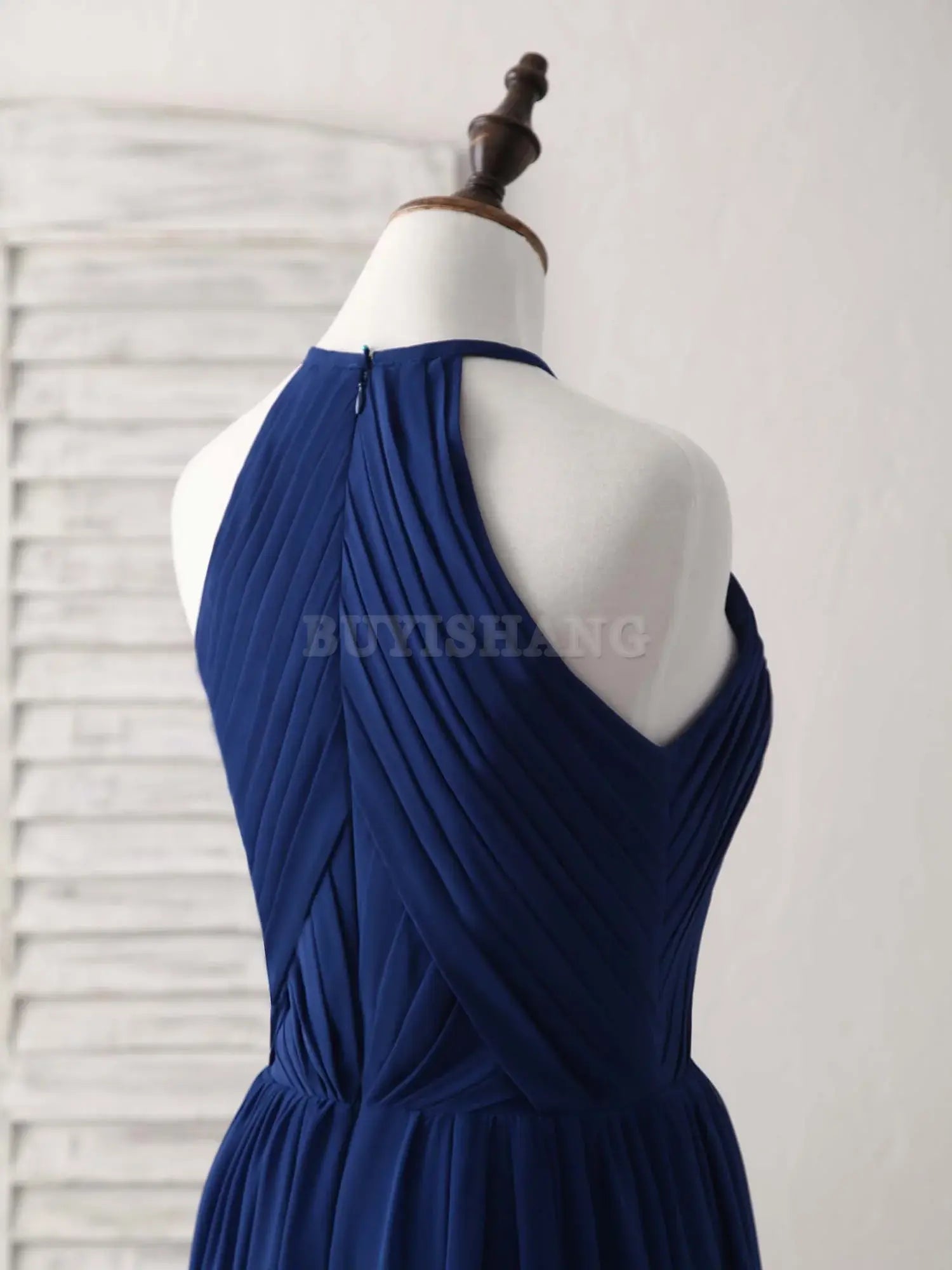 Buyishang Simple Dark Blue Chiffon Long Prom Dress Blue Bridesmaid Dress Bridesmaid dress shop