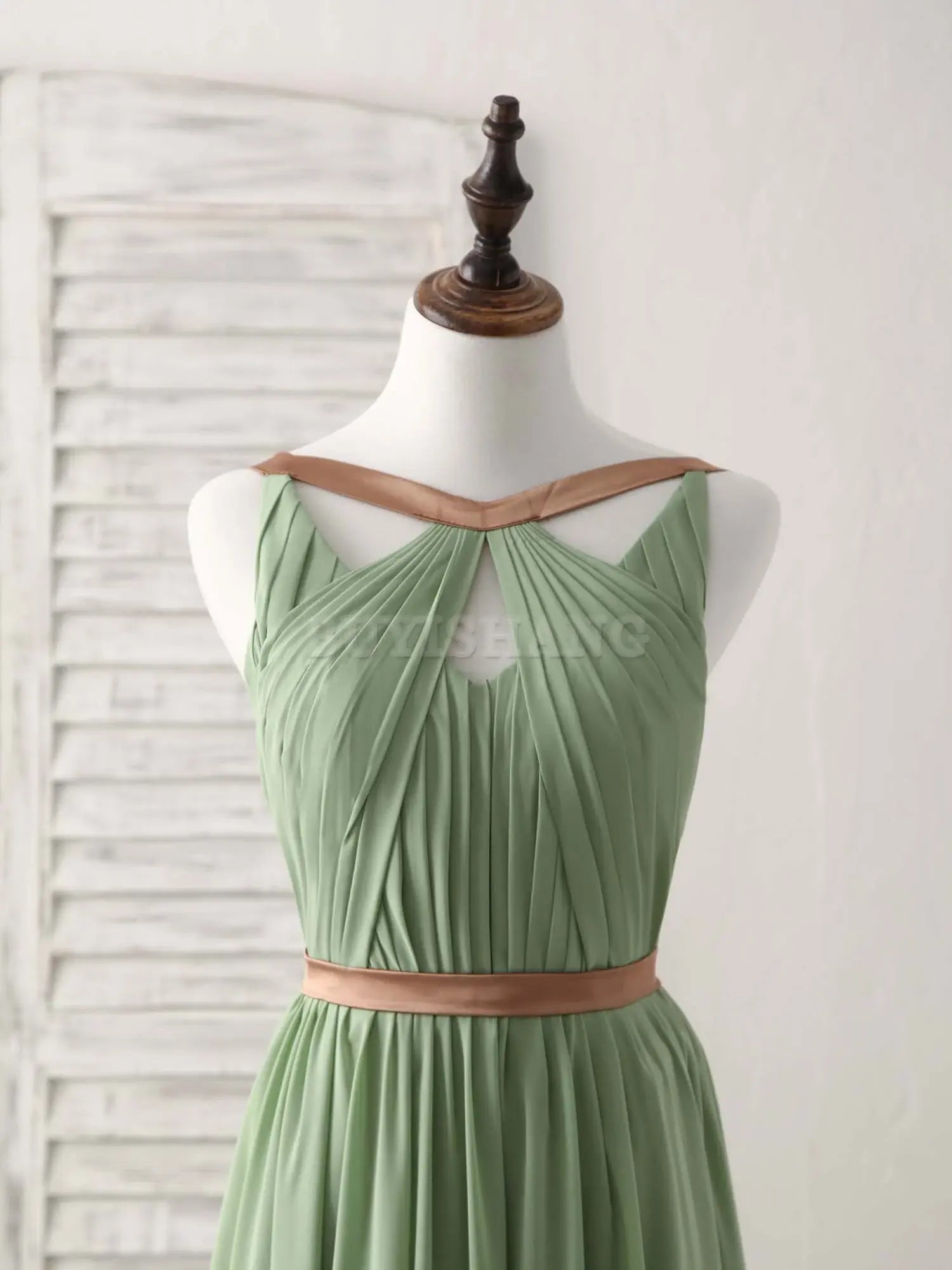 Buyishang Simple Green Chiffon Long Prom Dress Green Bridesmaid Dress Bridesmaid dress shop