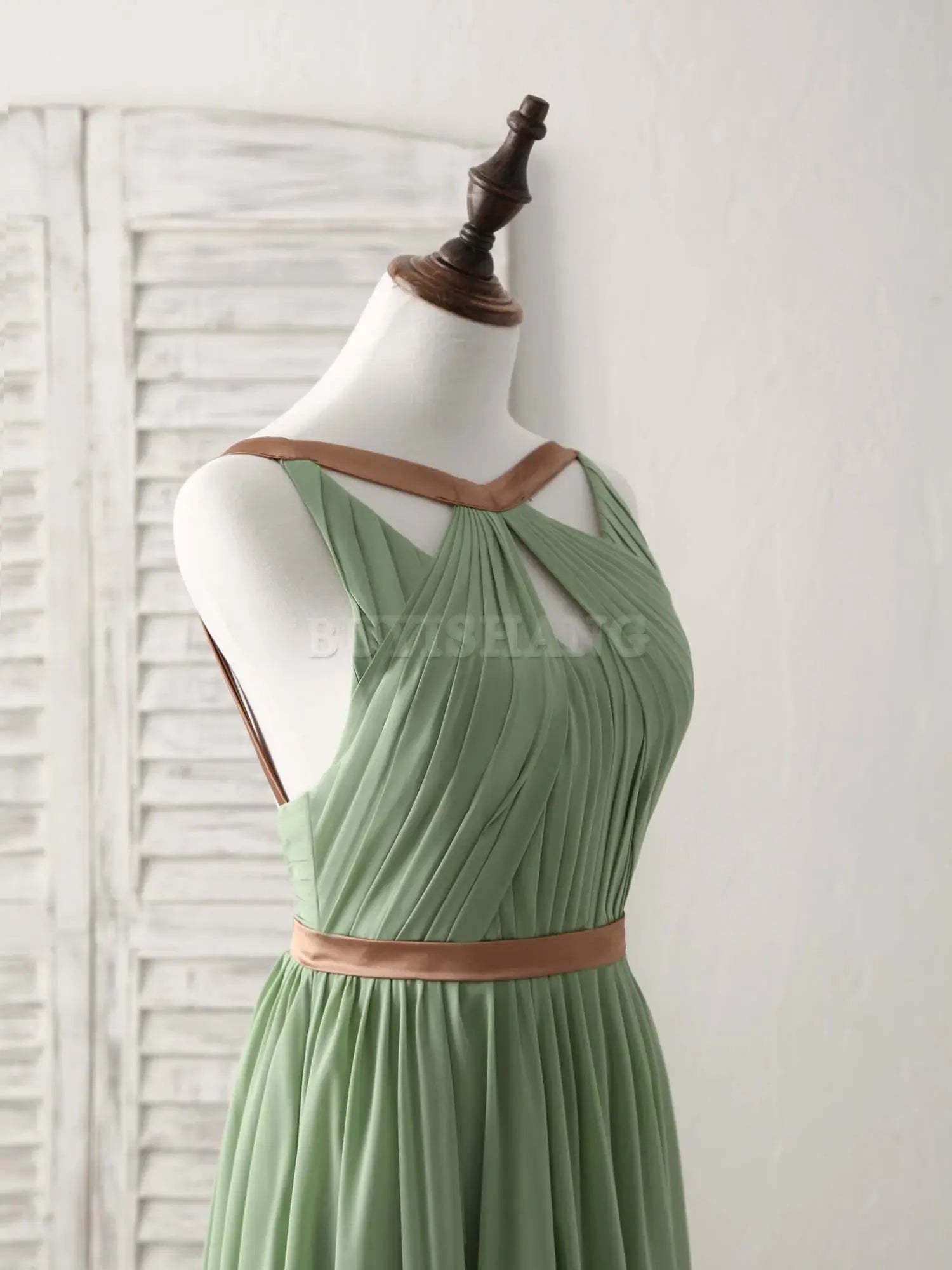 Buyishang Simple Green Chiffon Long Prom Dress Green Bridesmaid Dress Bridesmaid dress shop