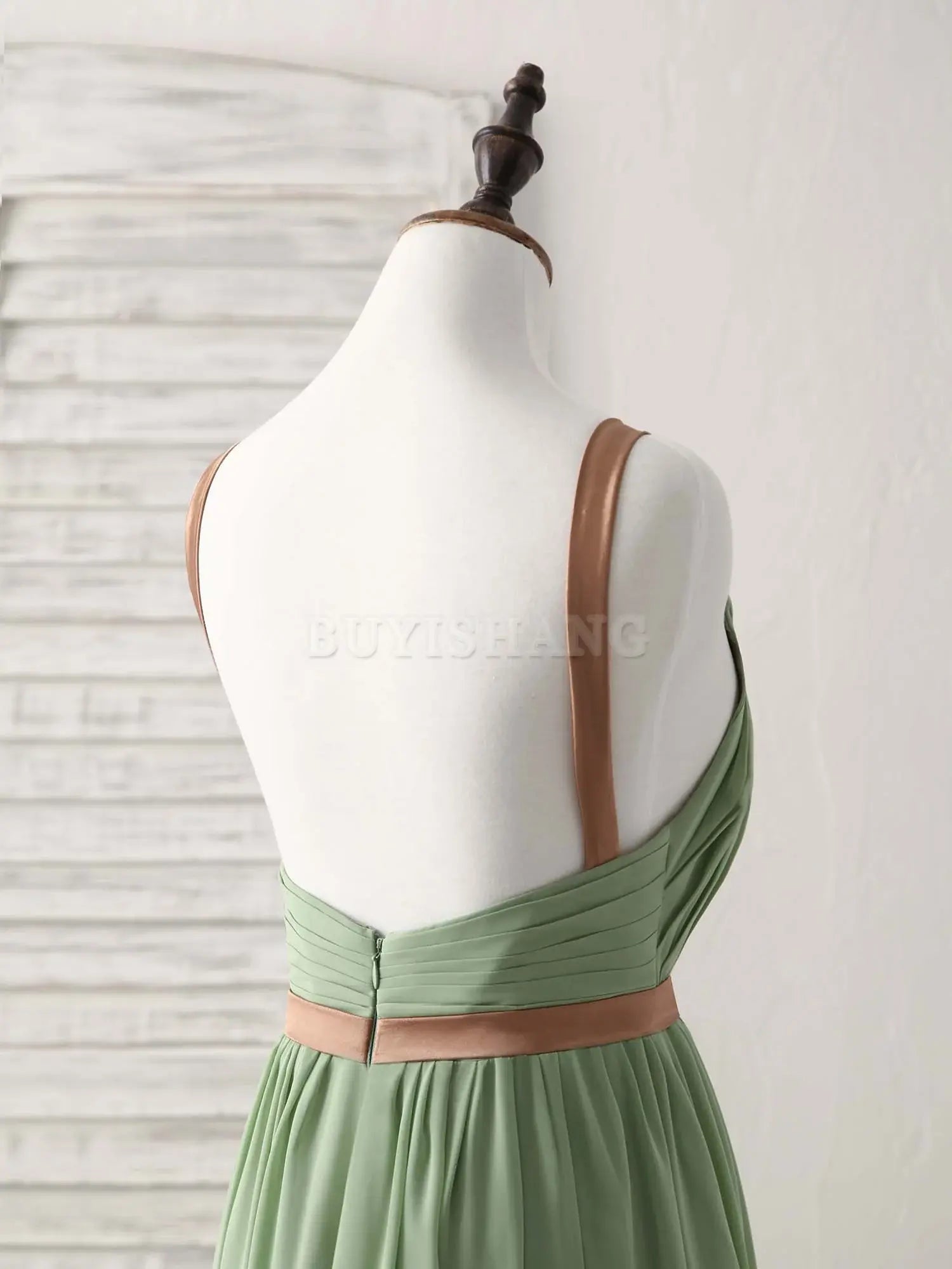 Buyishang Simple Green Chiffon Long Prom Dress Green Bridesmaid Dress Bridesmaid dress shop
