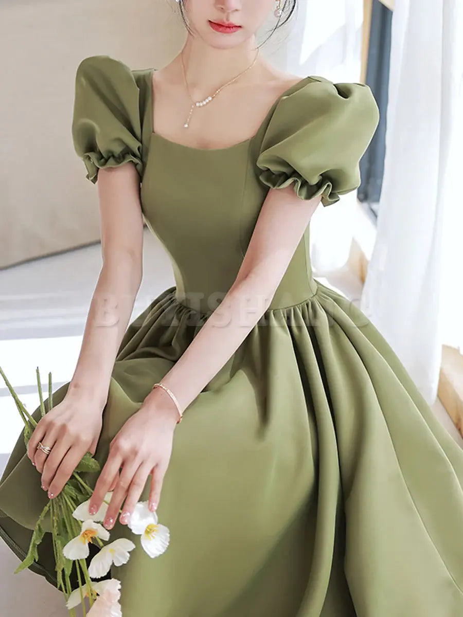 Buyishang Simple Green Satin Short Prom Dress Green Satin Bridesmaid Dress Bridesmaid dress shop