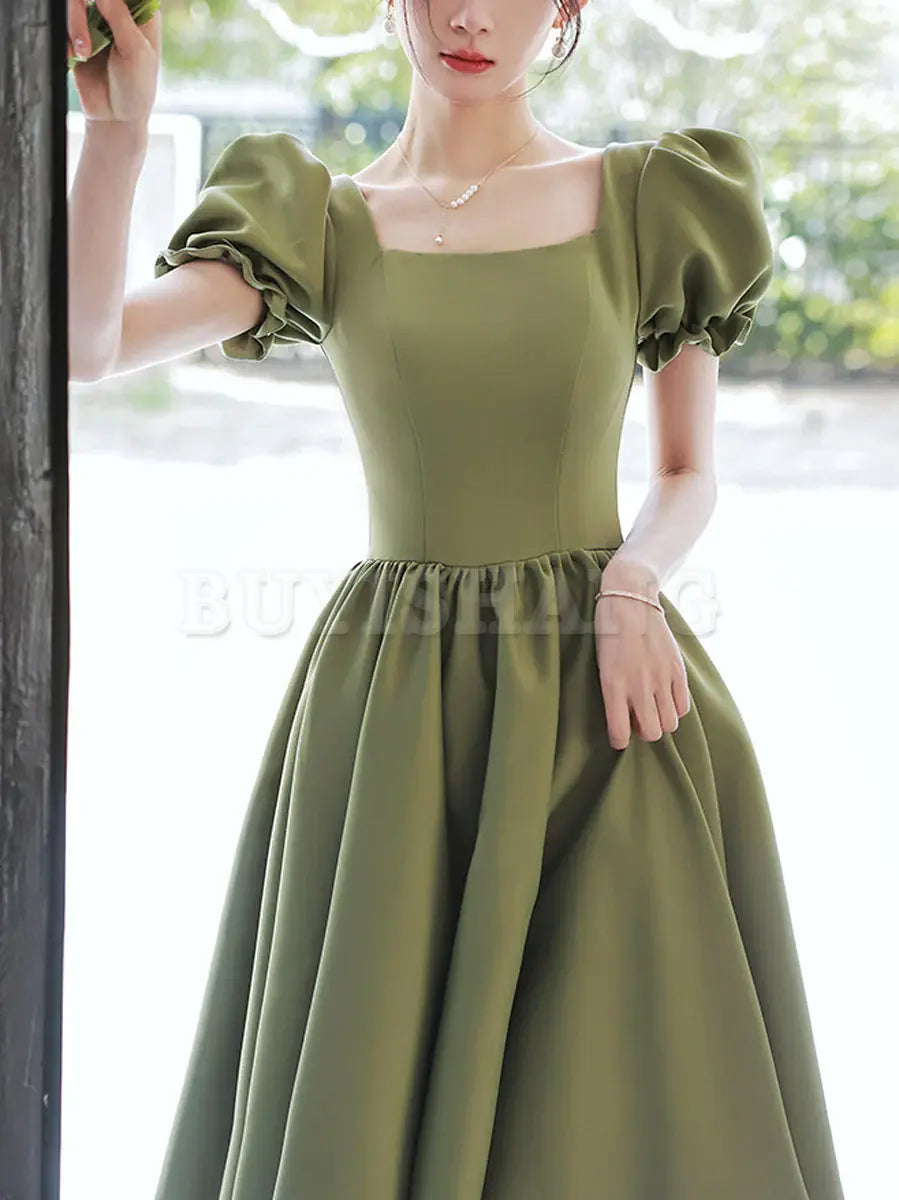Buyishang Simple Green Satin Short Prom Dress Green Satin Bridesmaid Dress Bridesmaid dress shop