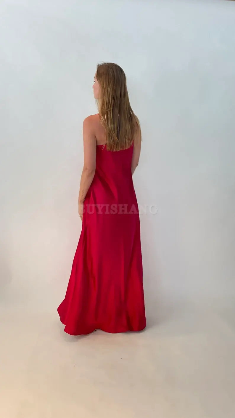 Buyishang Simple Red Silk Charmeuse evening dress bridesmaid dress New Arrivals