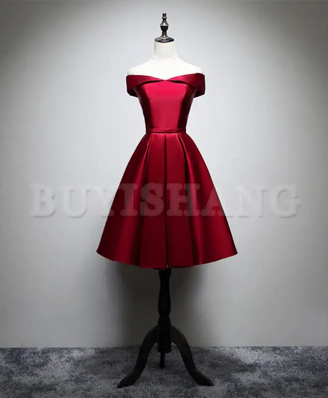 Buyishang Simple Satin Burgundy Short Prom Dress Burgundy Homecoming Dress prom dress in store