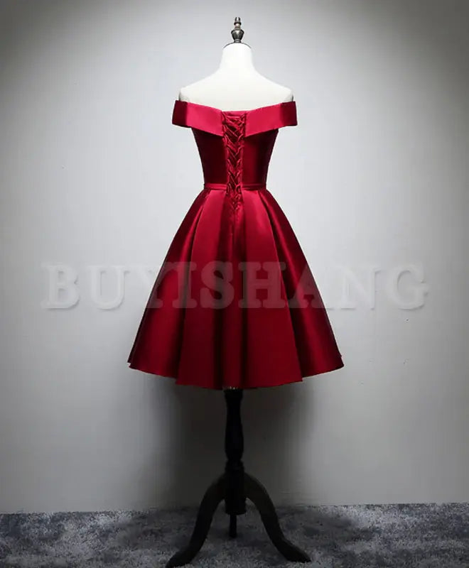 Buyishang Simple Satin Burgundy Short Prom Dress Burgundy Homecoming Dress prom dress in store