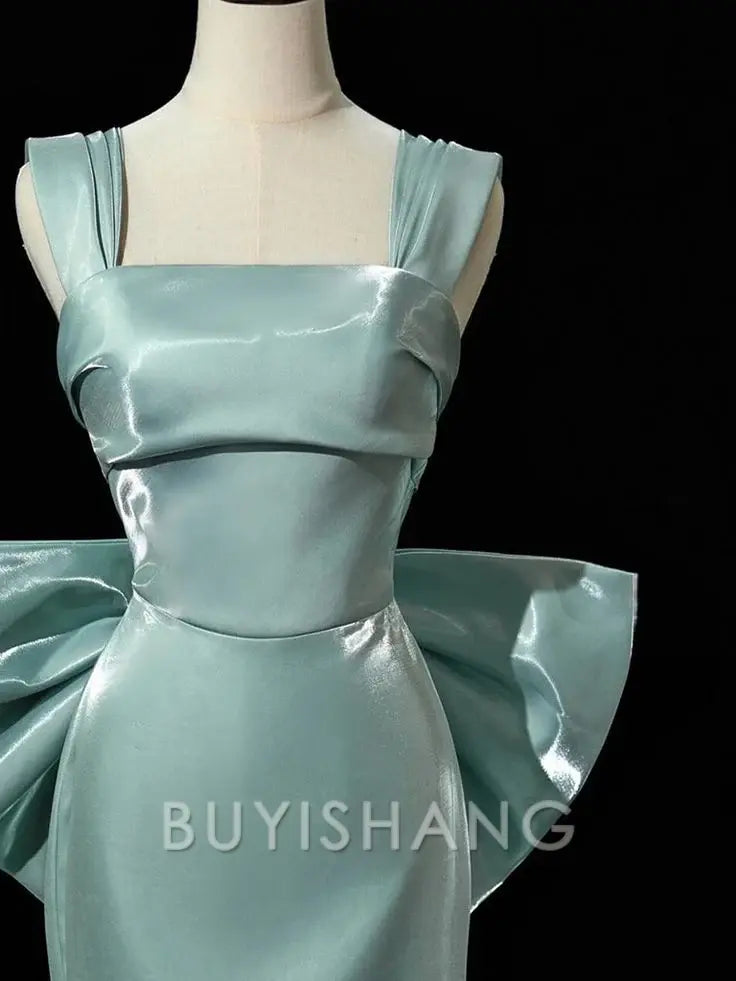 Buyishang Simple Satin Long Prom Dress Long Formal Dress With Bow Evening Gowns