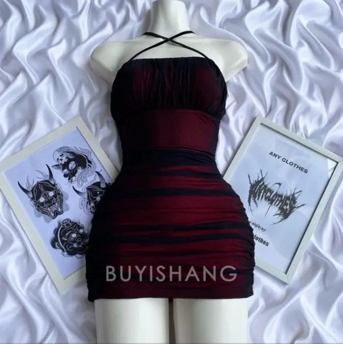 Buyishang Simple Sheath Halter Black Burgundy Homecoming Dresses Short Cocktail Dress With Ruffles