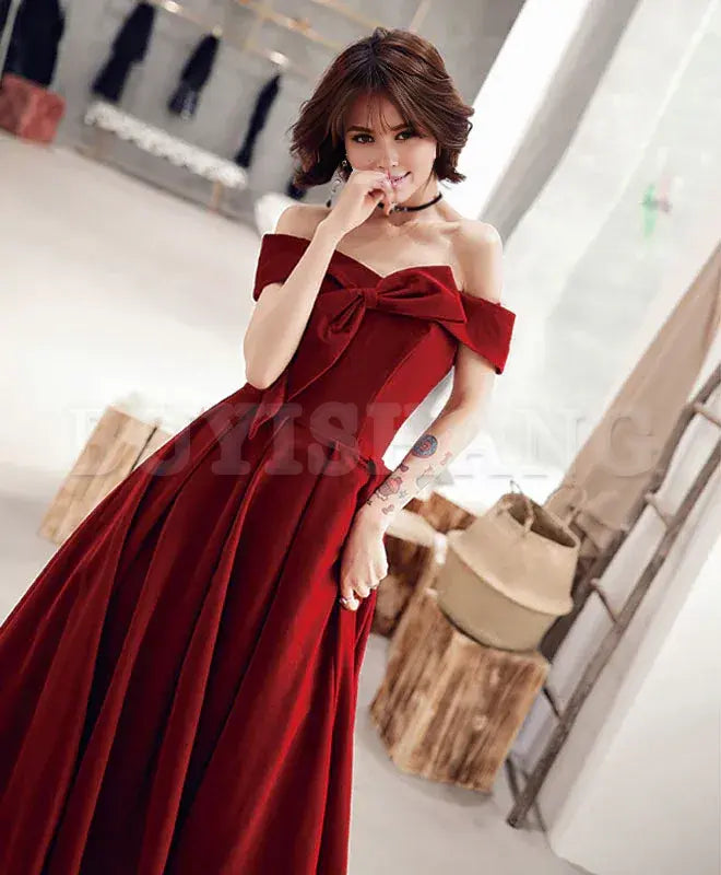 Buyishang Simple Sweetheart Burgundy Long Prom Dress Evening Dress prom dress in store