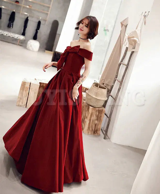 Buyishang Simple Sweetheart Burgundy Long Prom Dress Evening Dress prom dress in store