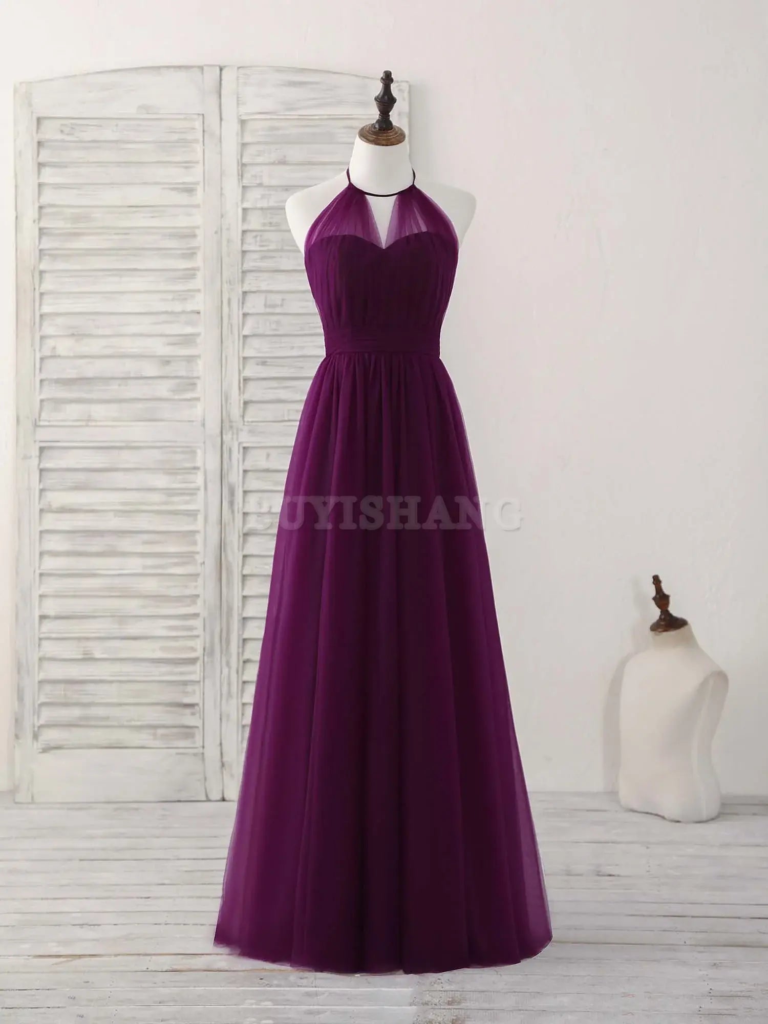 Buyishang Simple Tulle A-Line Purple Long Prom Dress Bridesmaid Dress Bridesmaid dress shop