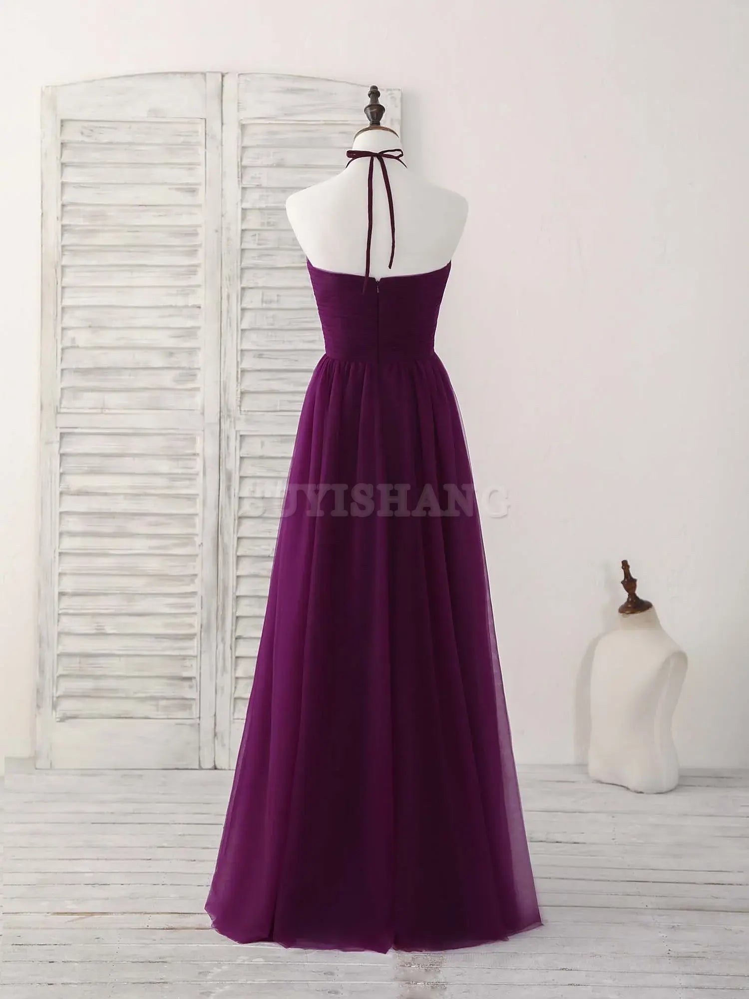 Buyishang Simple Tulle A-Line Purple Long Prom Dress Bridesmaid Dress Bridesmaid dress shop