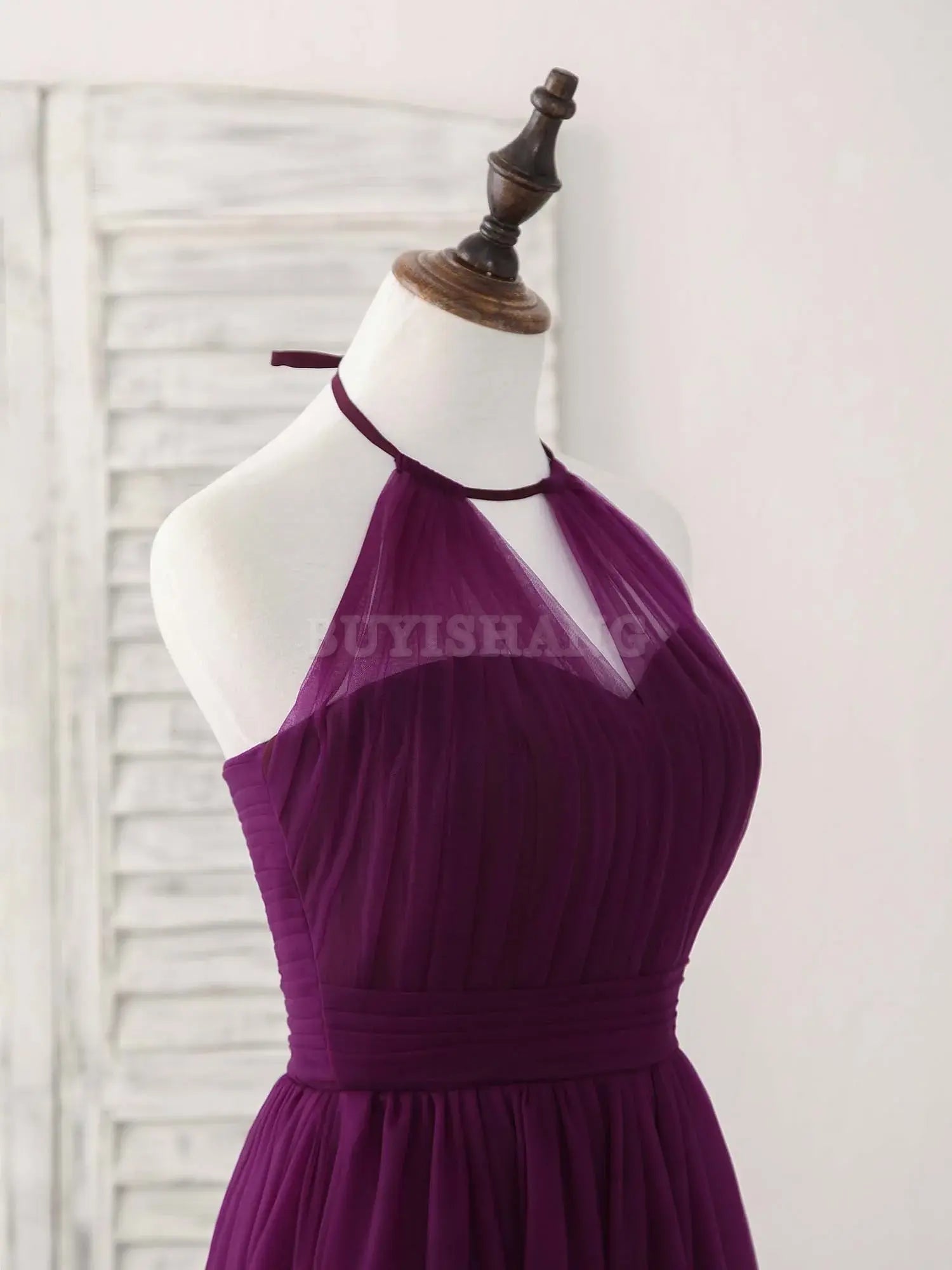Buyishang Simple Tulle A-Line Purple Long Prom Dress Bridesmaid Dress Bridesmaid dress shop