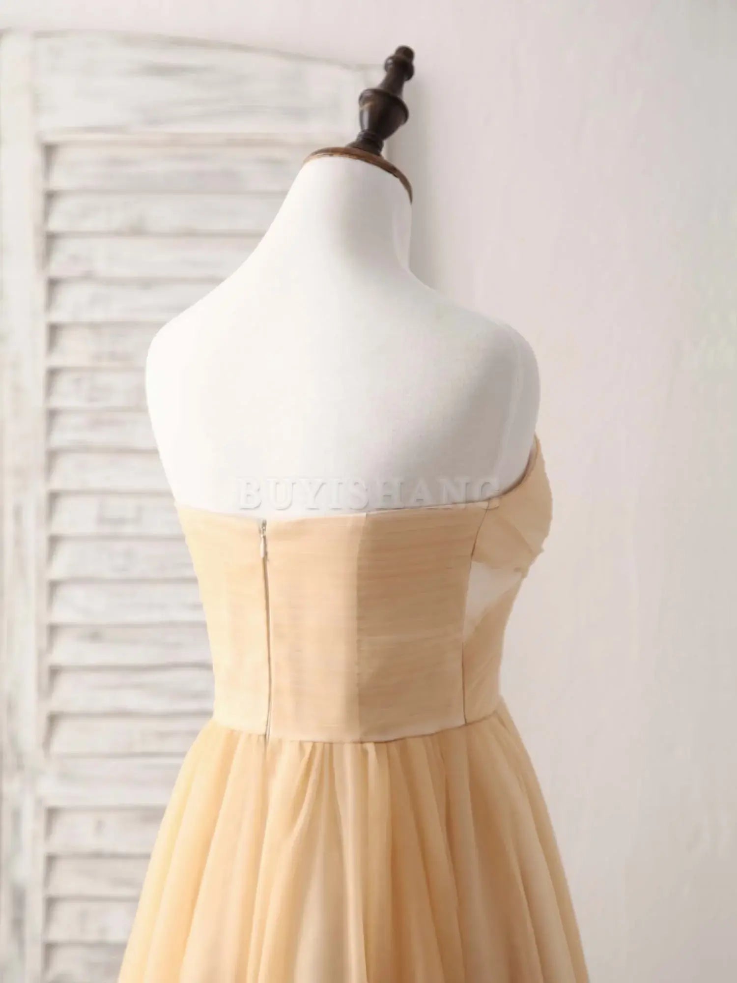 Buyishang Simple Tulle Champagne Short Prom Dress Tulle Bridesmaid Dress Bridesmaid dress shop