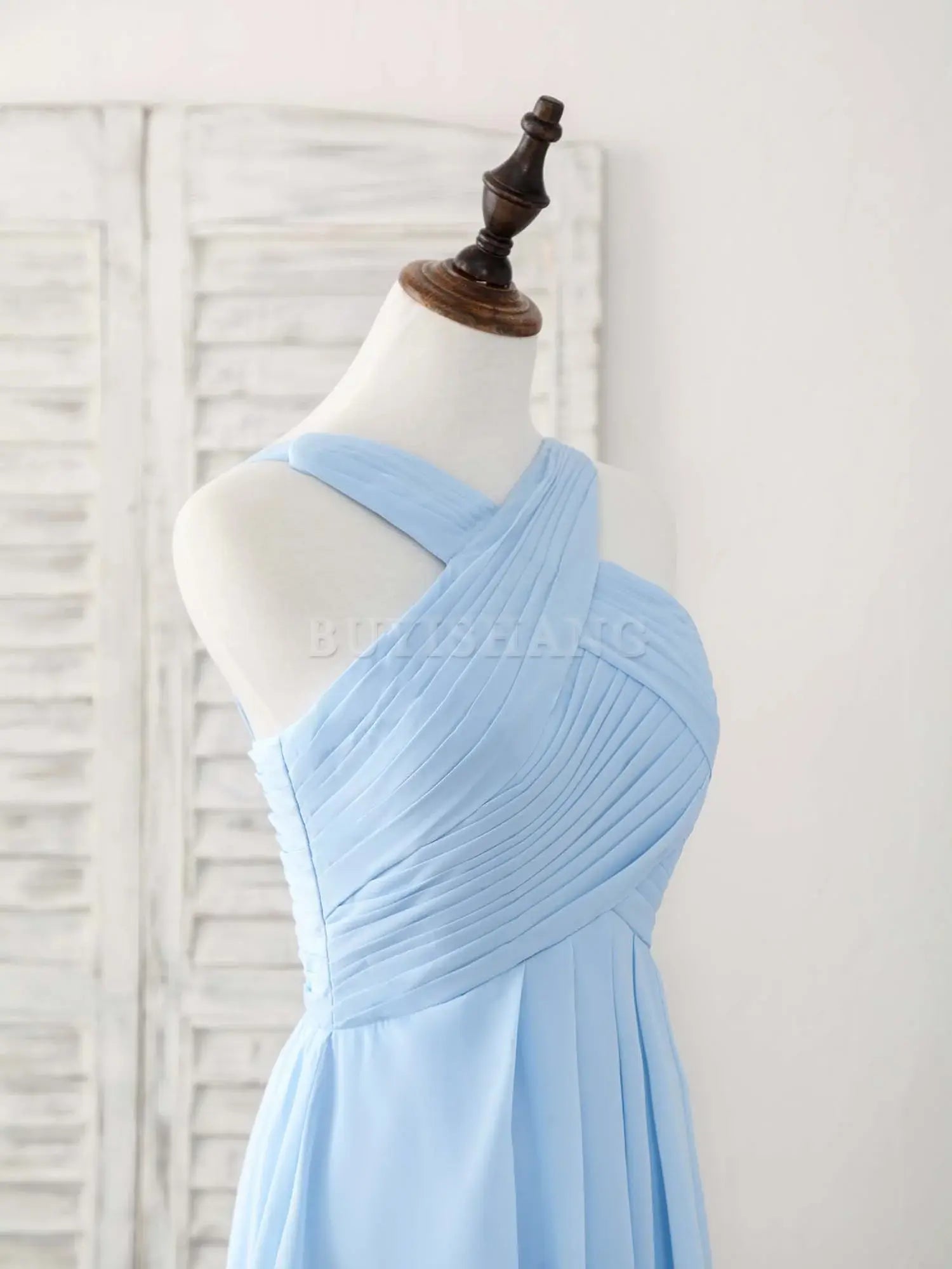 Buyishang Simple V Neck Chiffon Blue Long Prom Dress Blue Bridesmaid Dress Bridesmaid dress shop