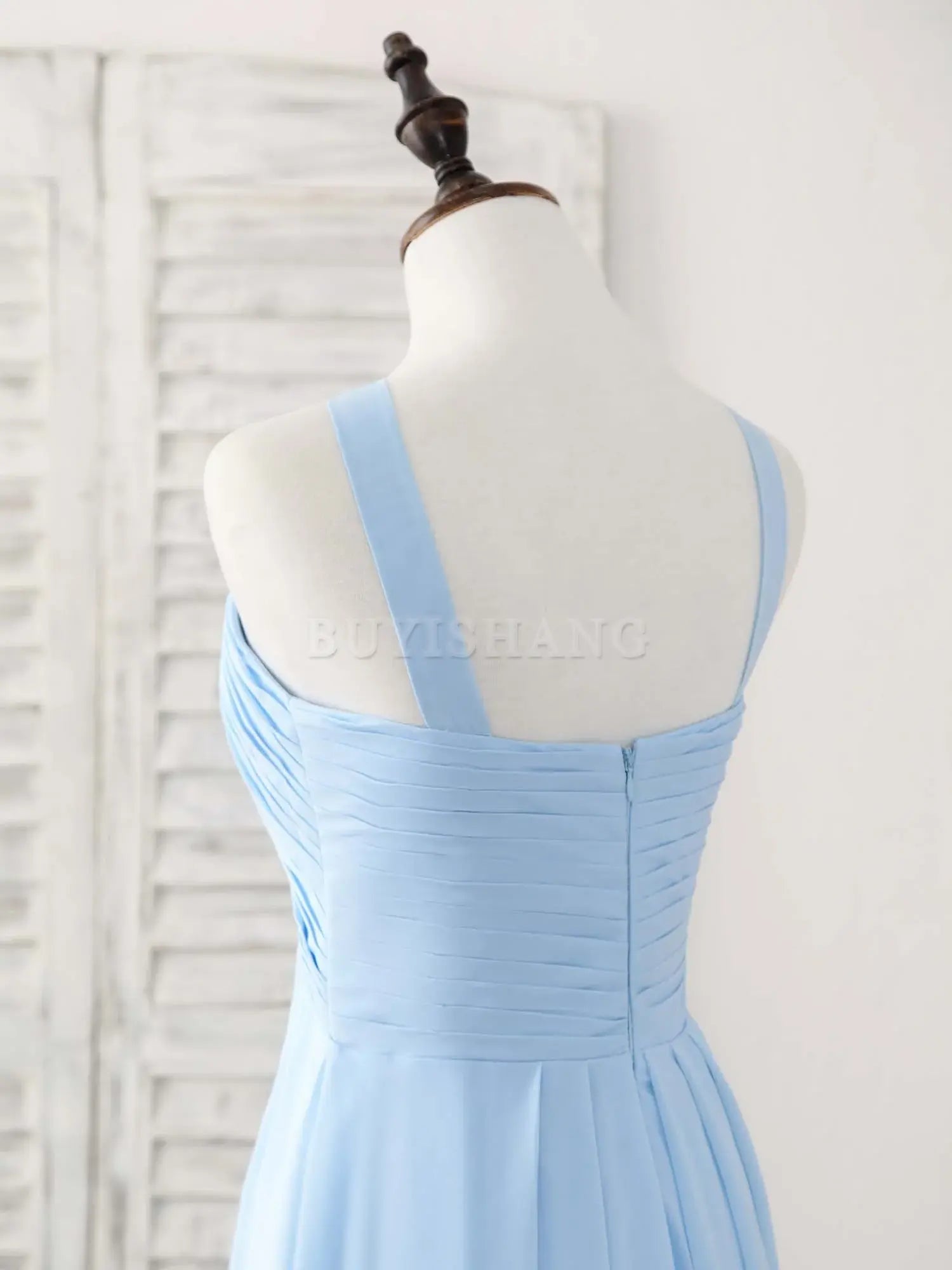 Buyishang Simple V Neck Chiffon Blue Long Prom Dress Blue Bridesmaid Dress Bridesmaid dress shop