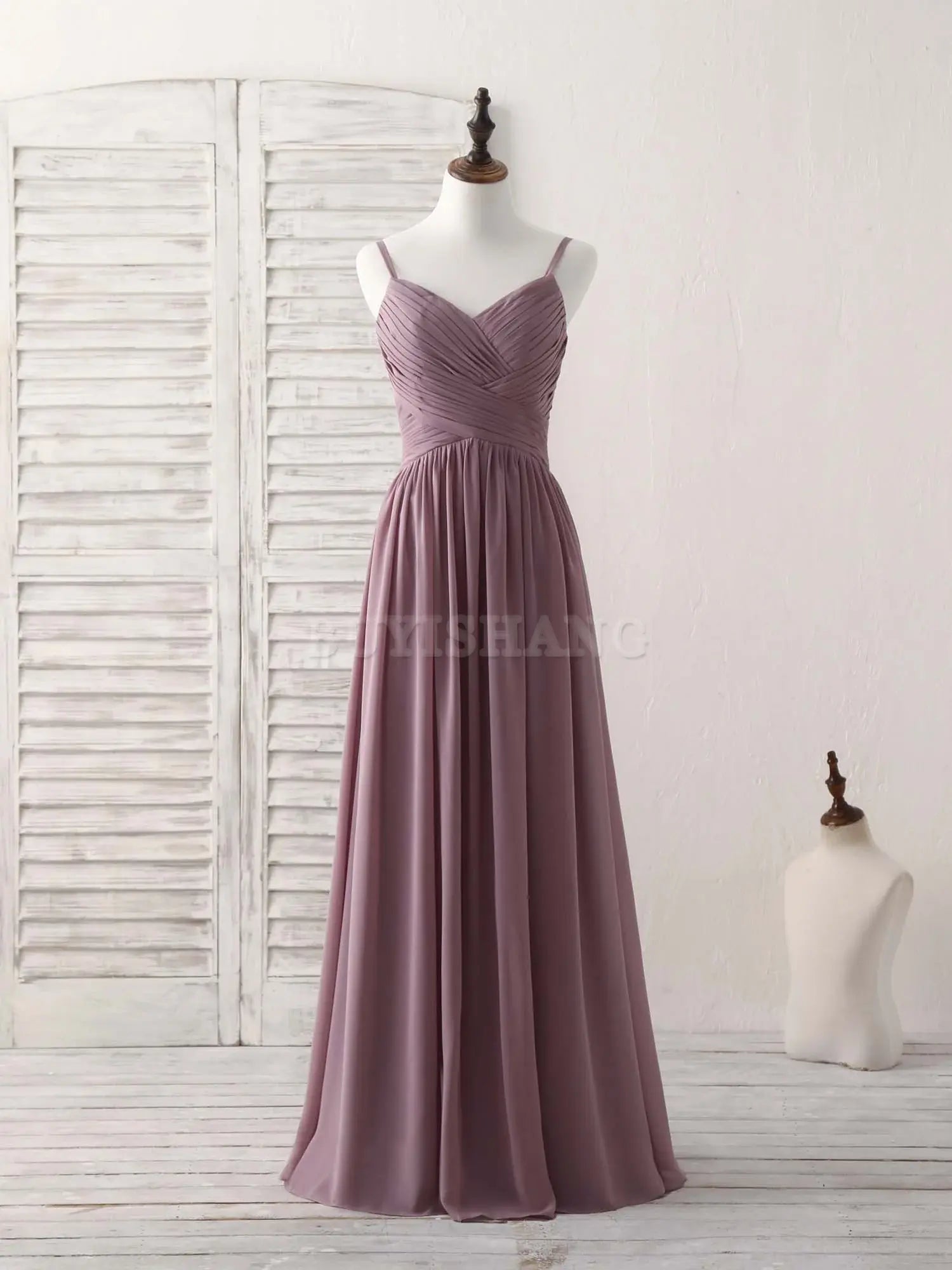 Buyishang Simple V Neck Chiffon Long Prom Dress Dark Pink Bridesmaid Dress Bridesmaid dress shop