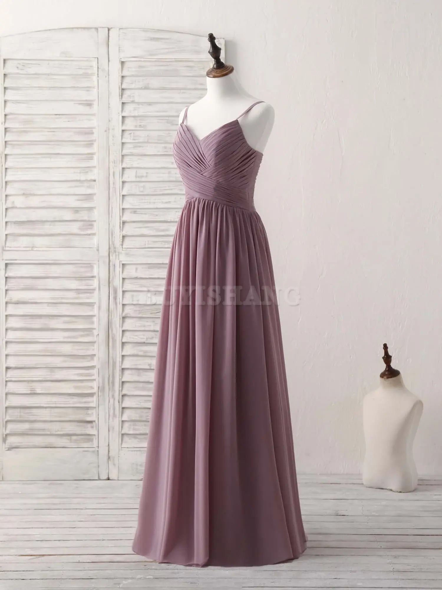 Buyishang Simple V Neck Chiffon Long Prom Dress Dark Pink Bridesmaid Dress Bridesmaid dress shop